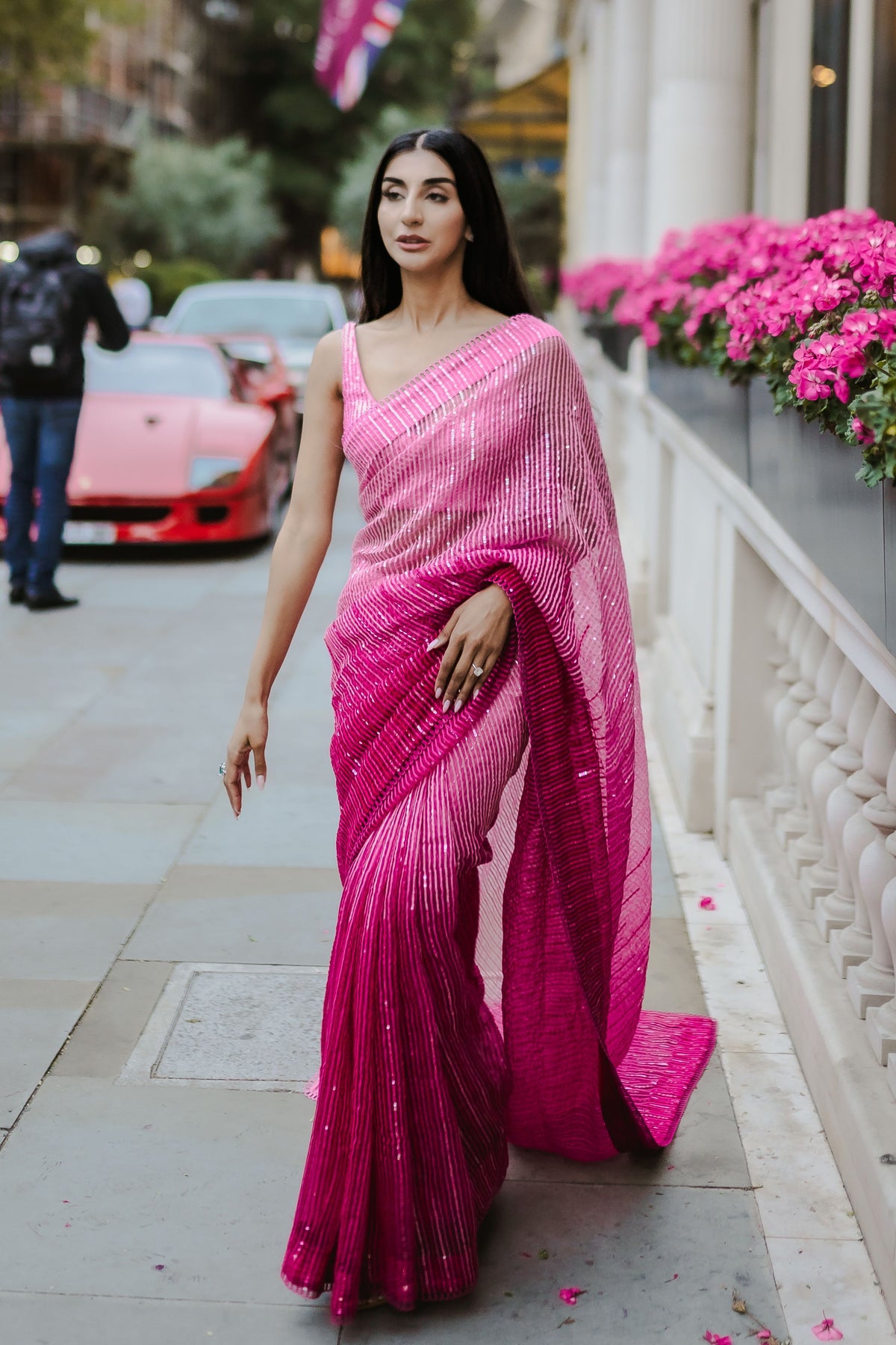 Fuchsia Pink Ombré Organza Saree