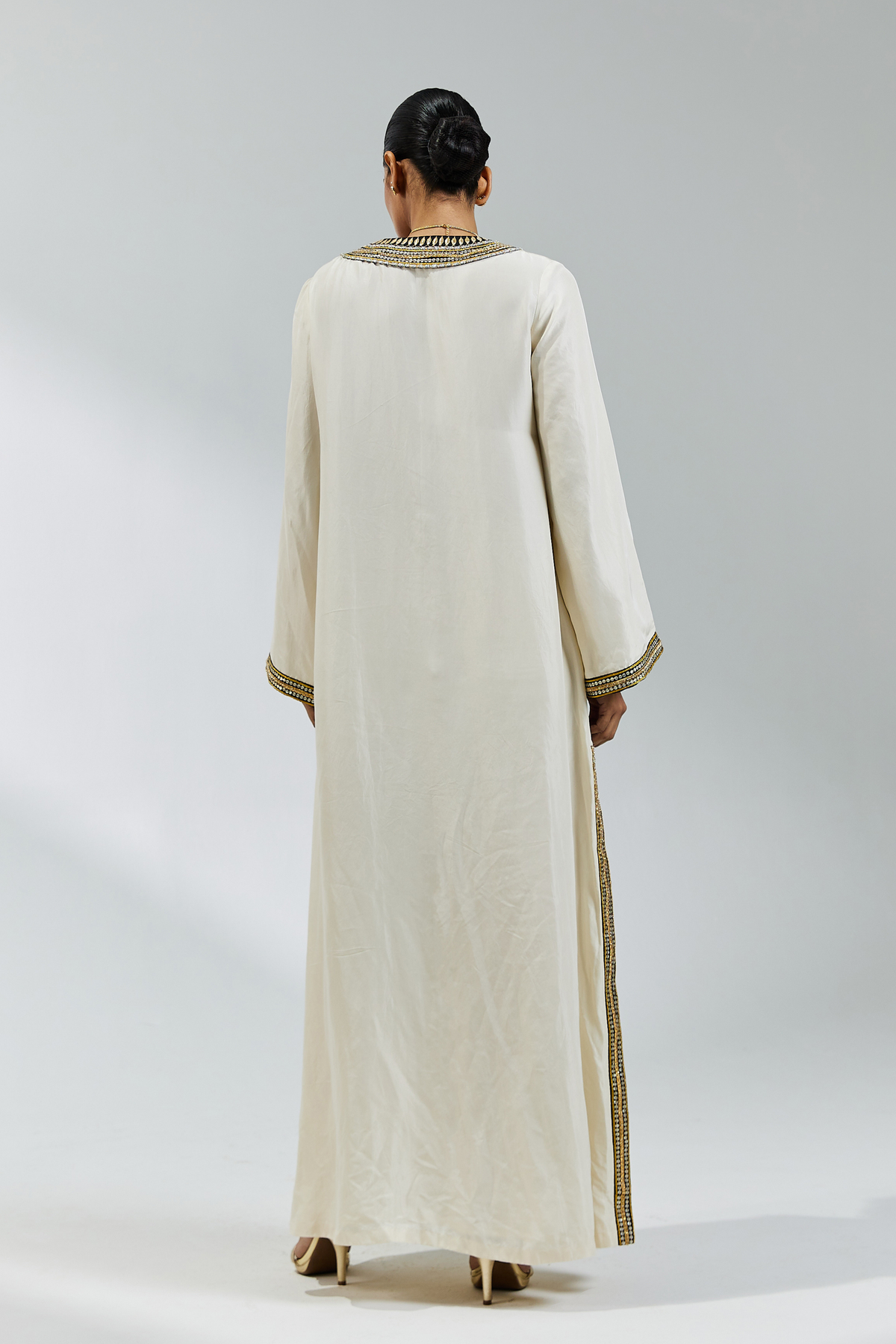 Ivory And Black Silk Kaftan