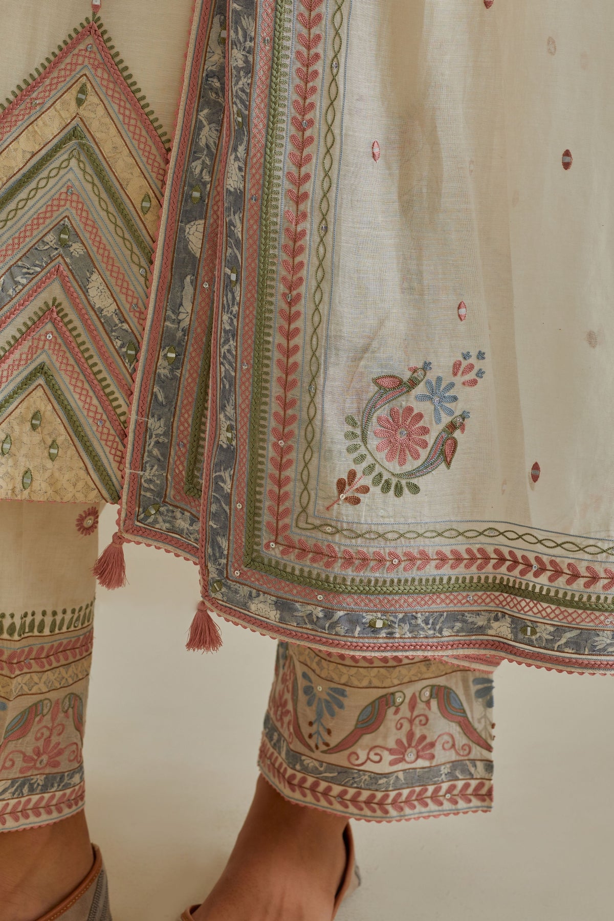 Pink Thread Embroidered Kurta Set
