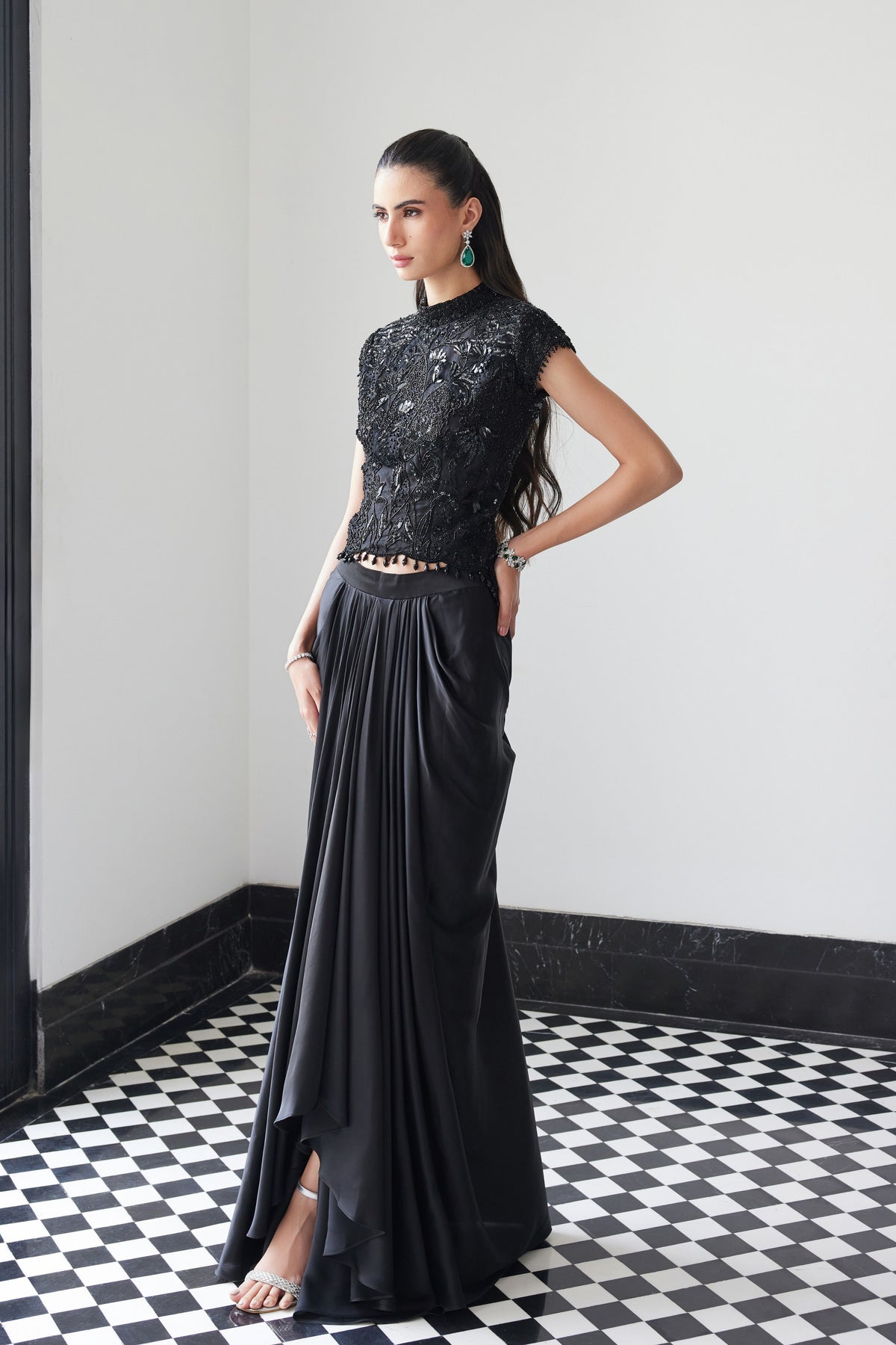 Black Top With Drape Skirt