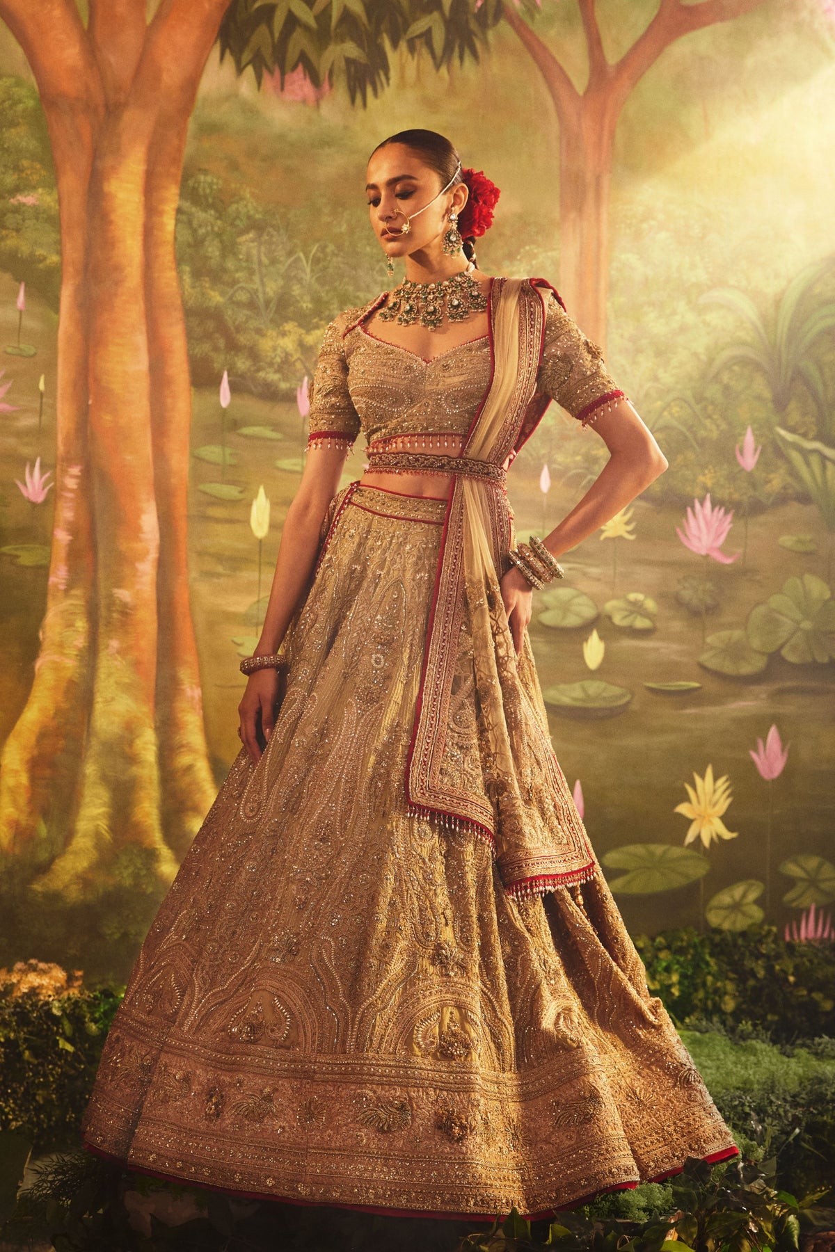 Golden Green Lehenga