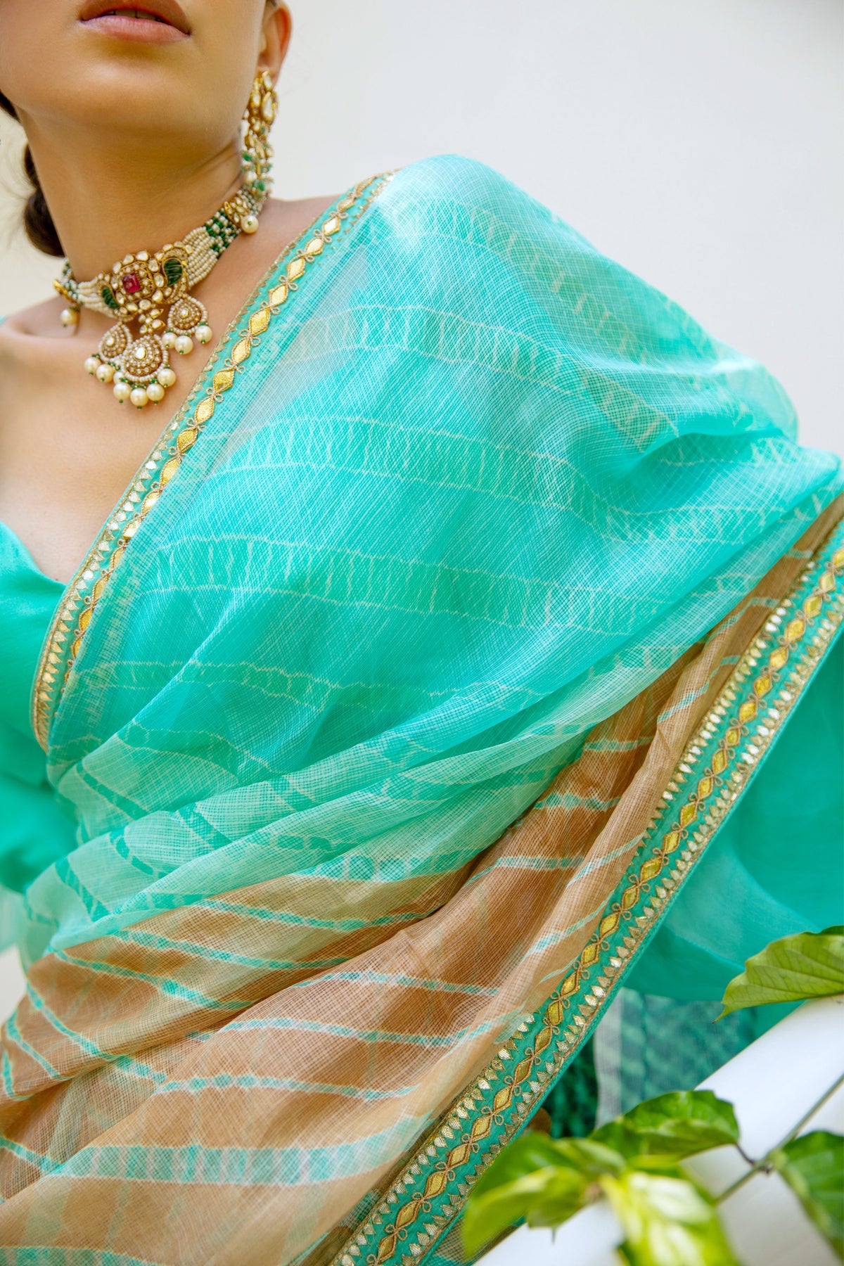 Sea Green Lahariya Saree Set