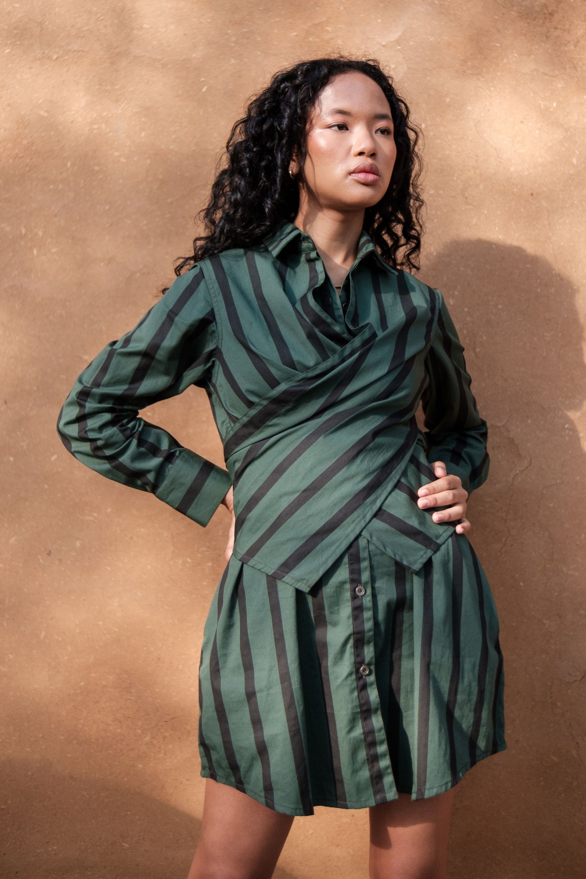 Green Stripes Seattle Shirt Dress