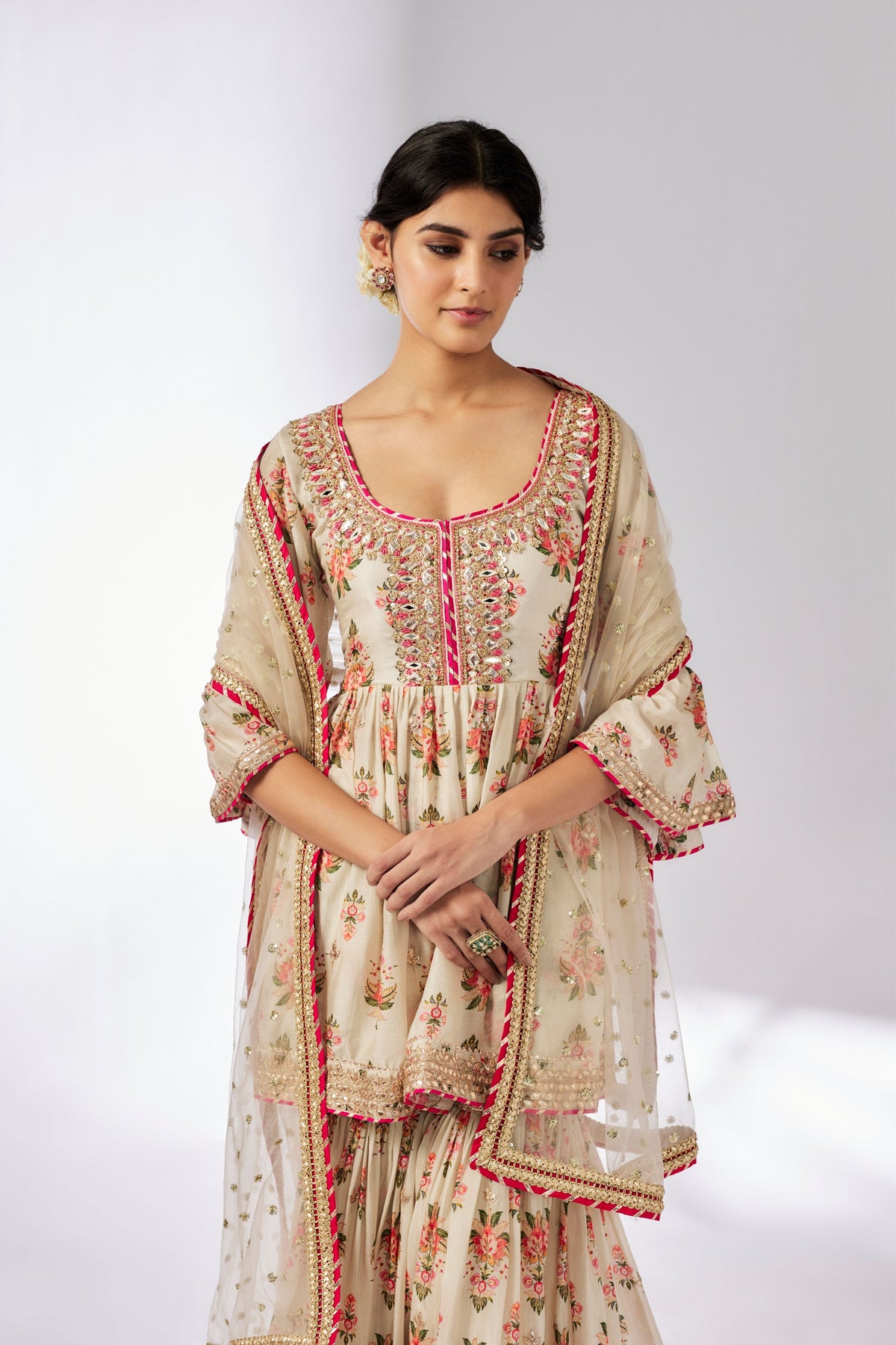 Ivory Prachi Peplum Sharara Set