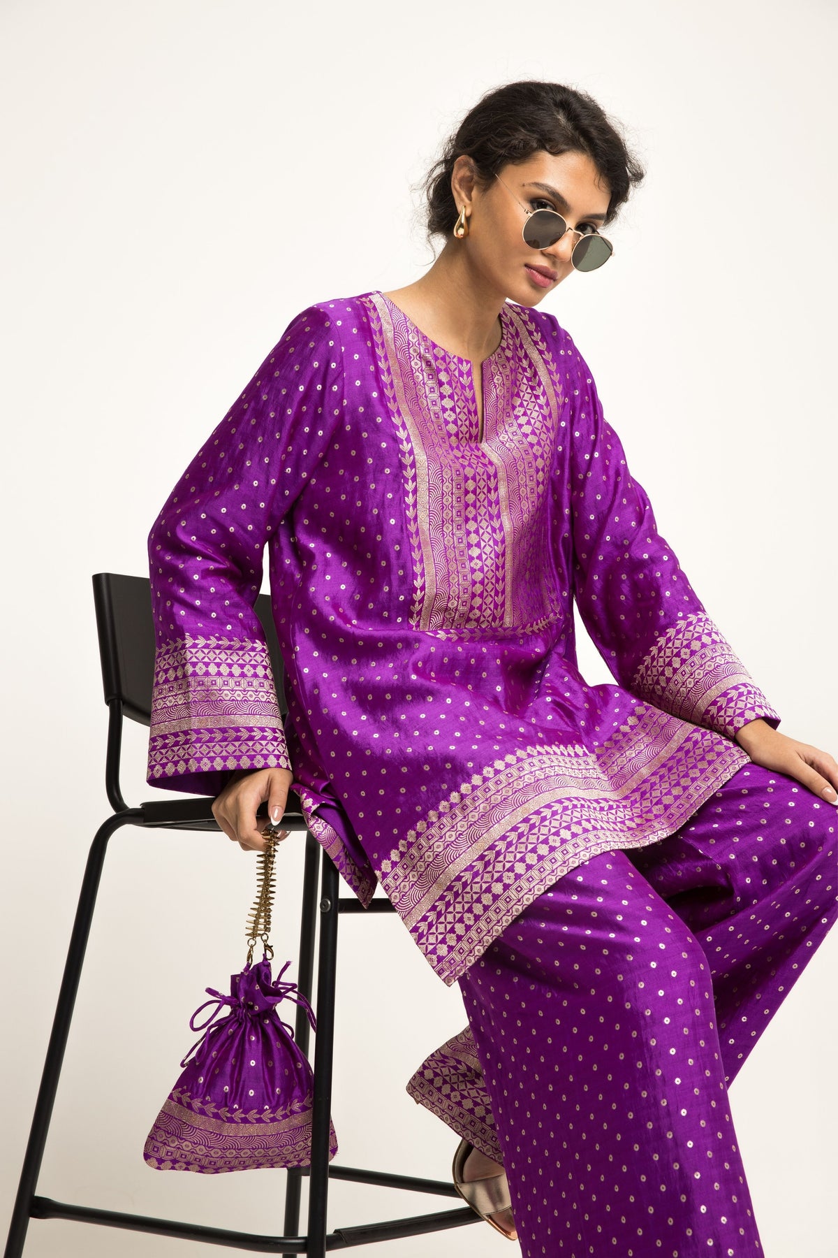 Sitara Dotted Purple Tunic Set