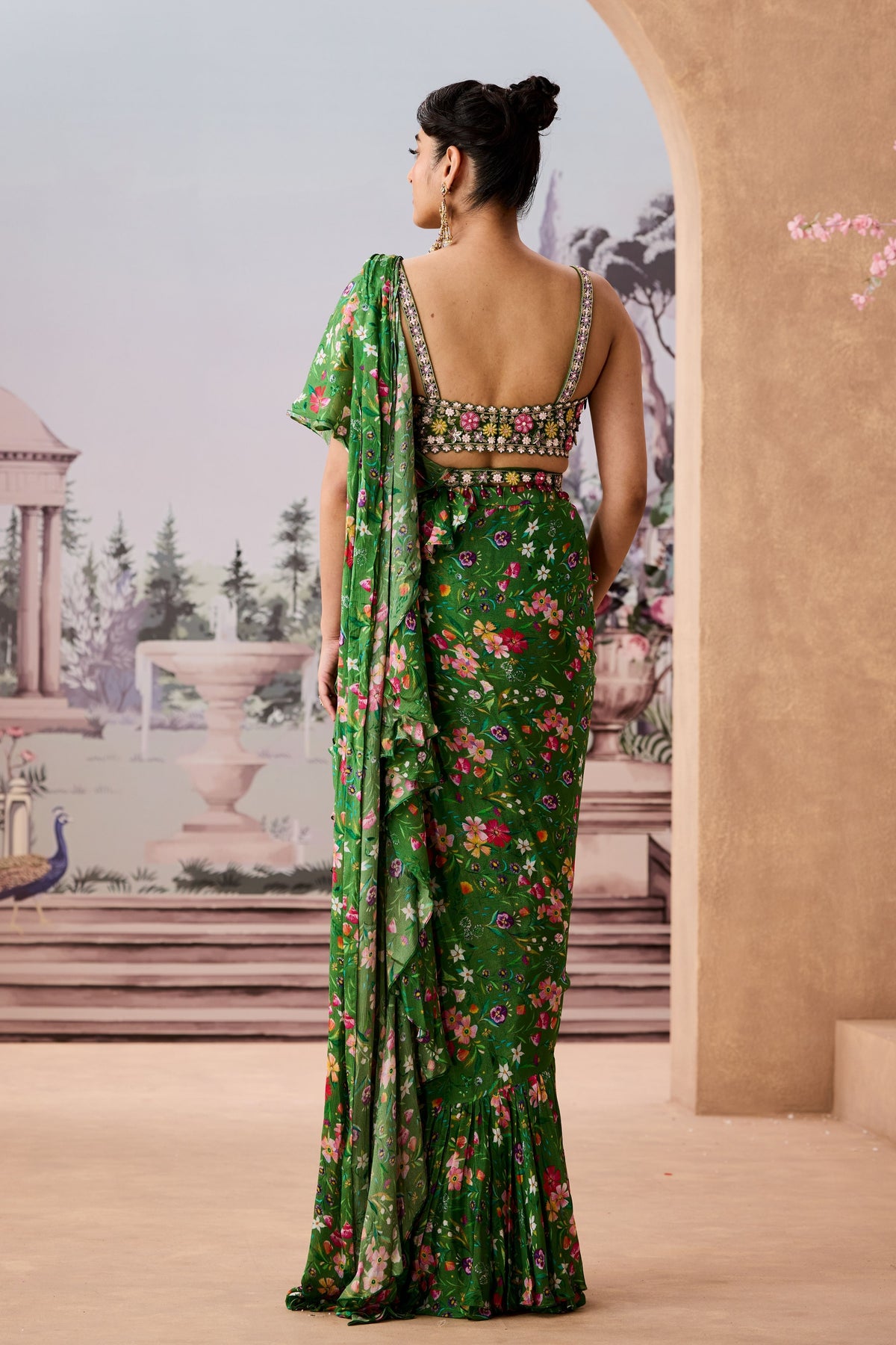 Sjy Green 3d Saree Set