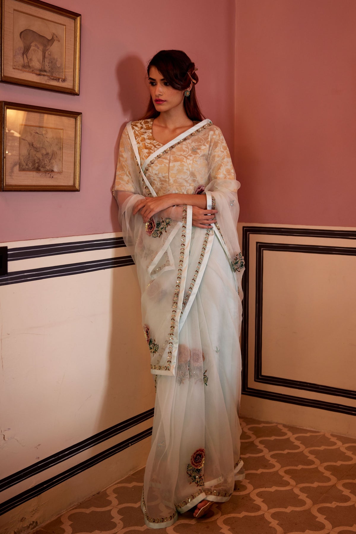 Gulab Sea Foam Saree