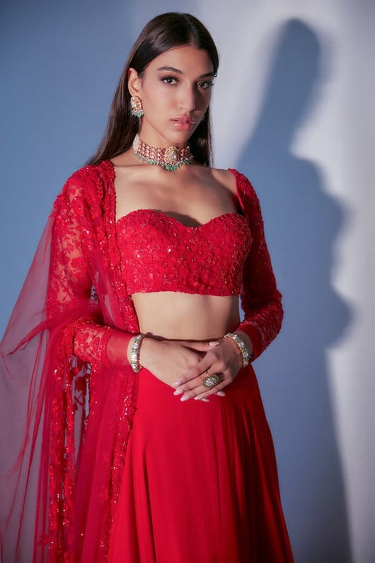 Red Floral Lehenga Set