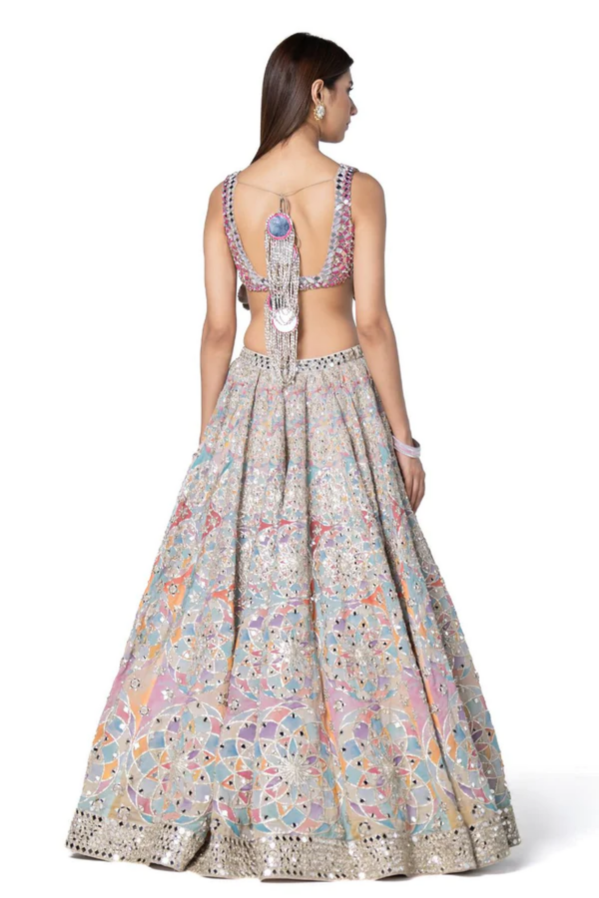 Pastel Shade Hande Embroidred Lehenga Set