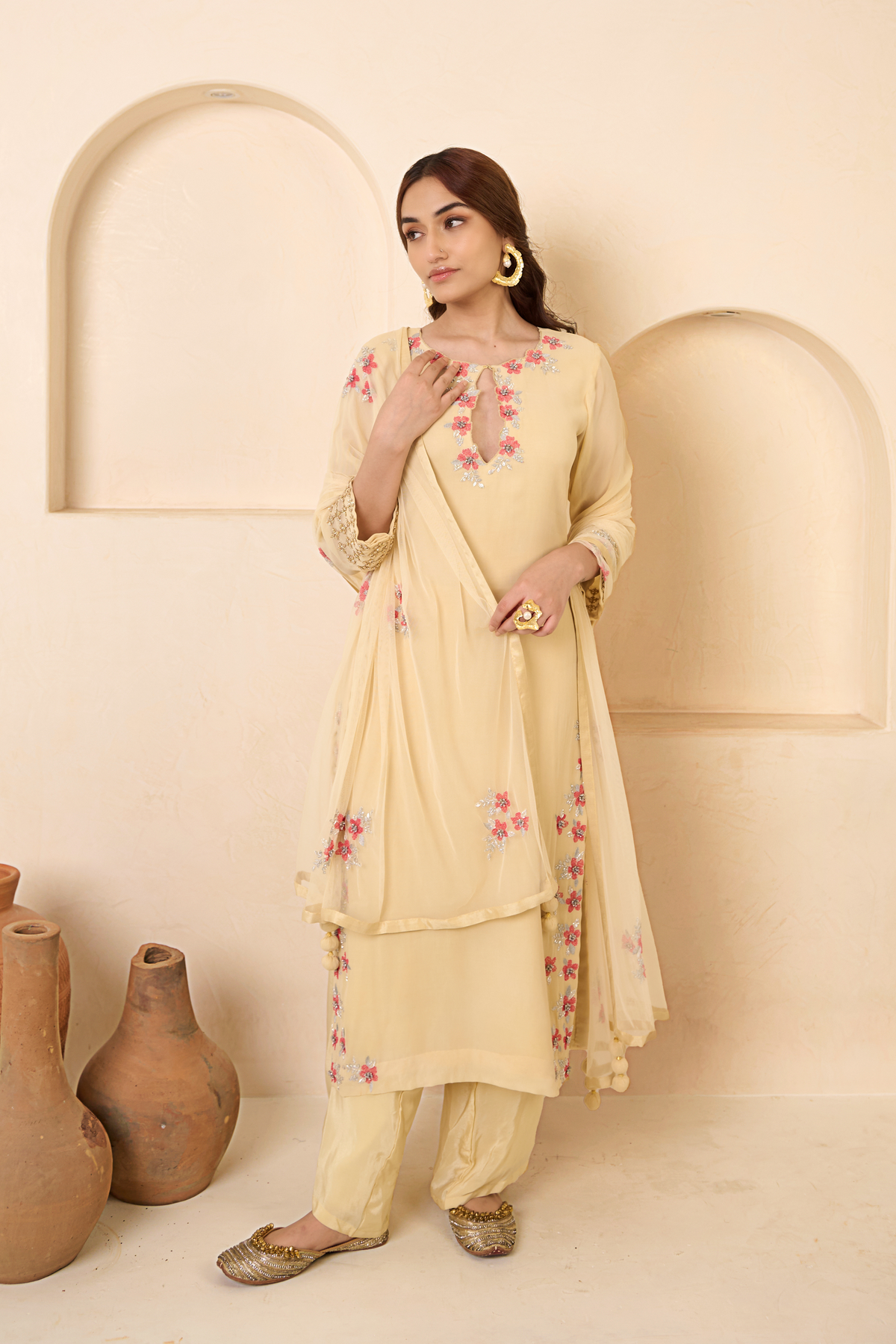 Beige Georgette Kurta Set