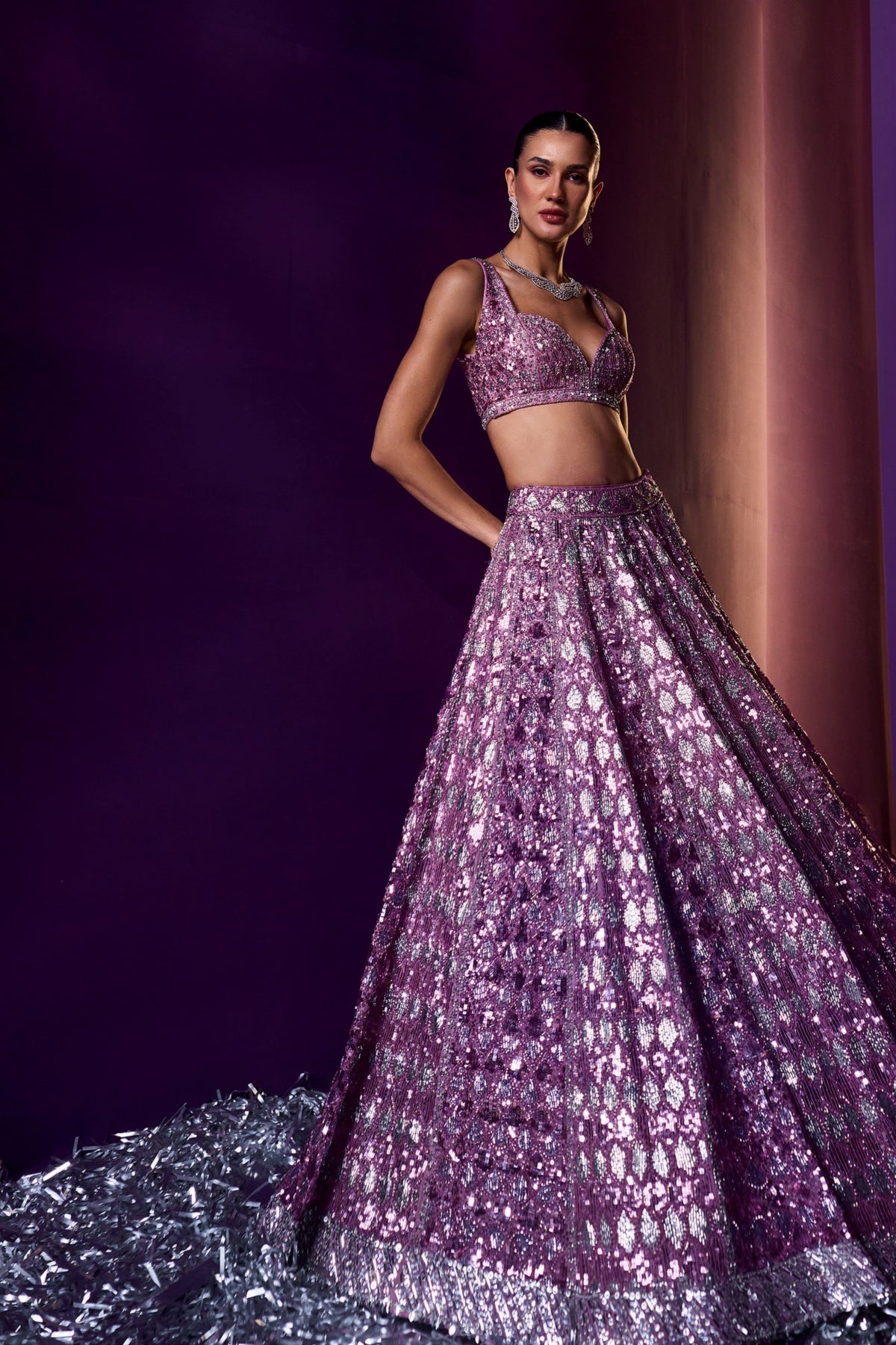 Periwinkle Organza Crystals Lehenga Set