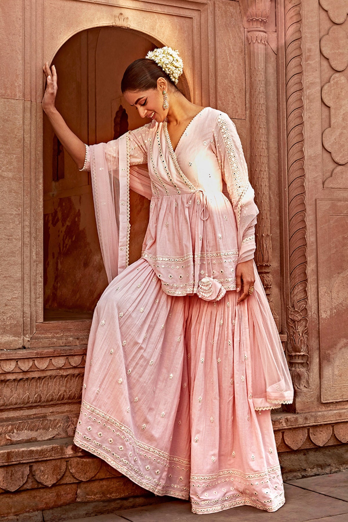 Blush Pink Three Sharara Set