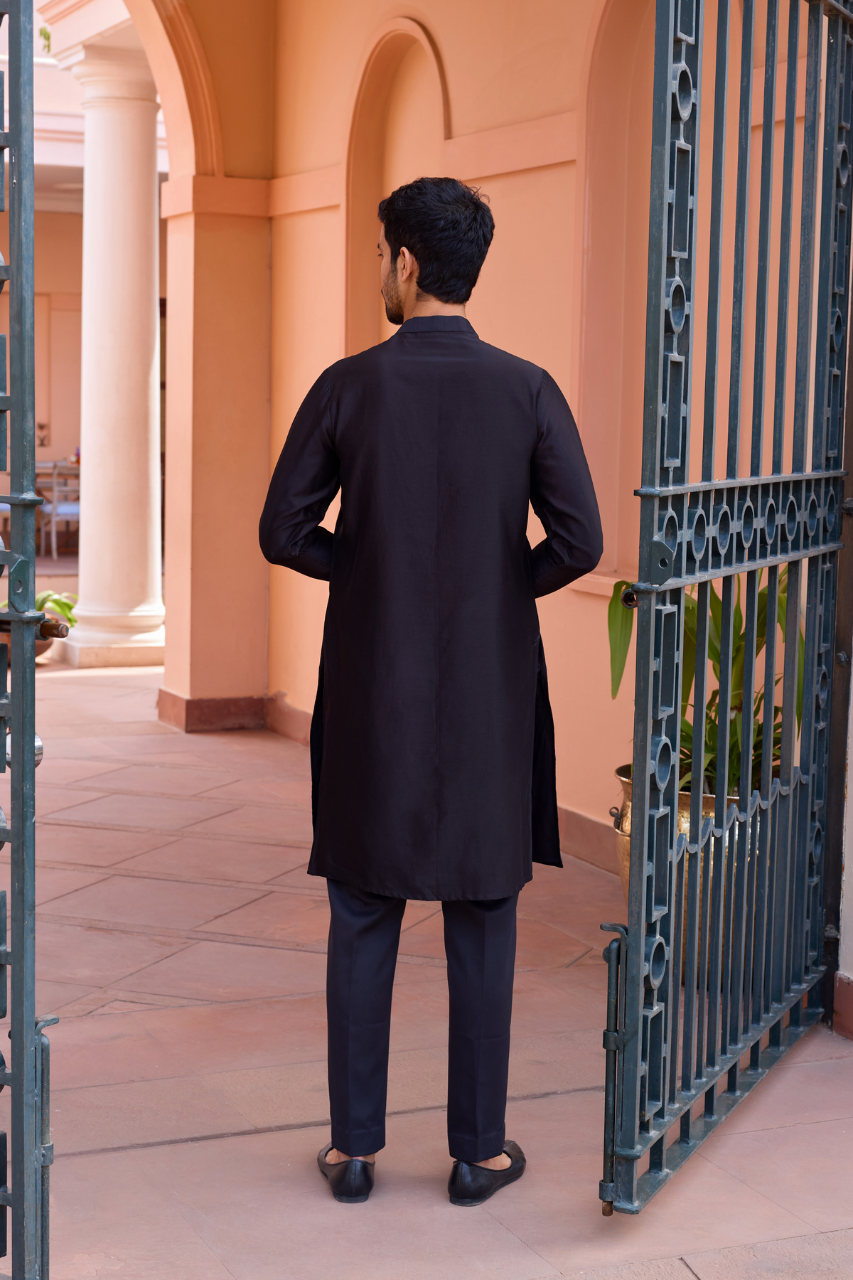 Black dori and hand embroidered silk kurta