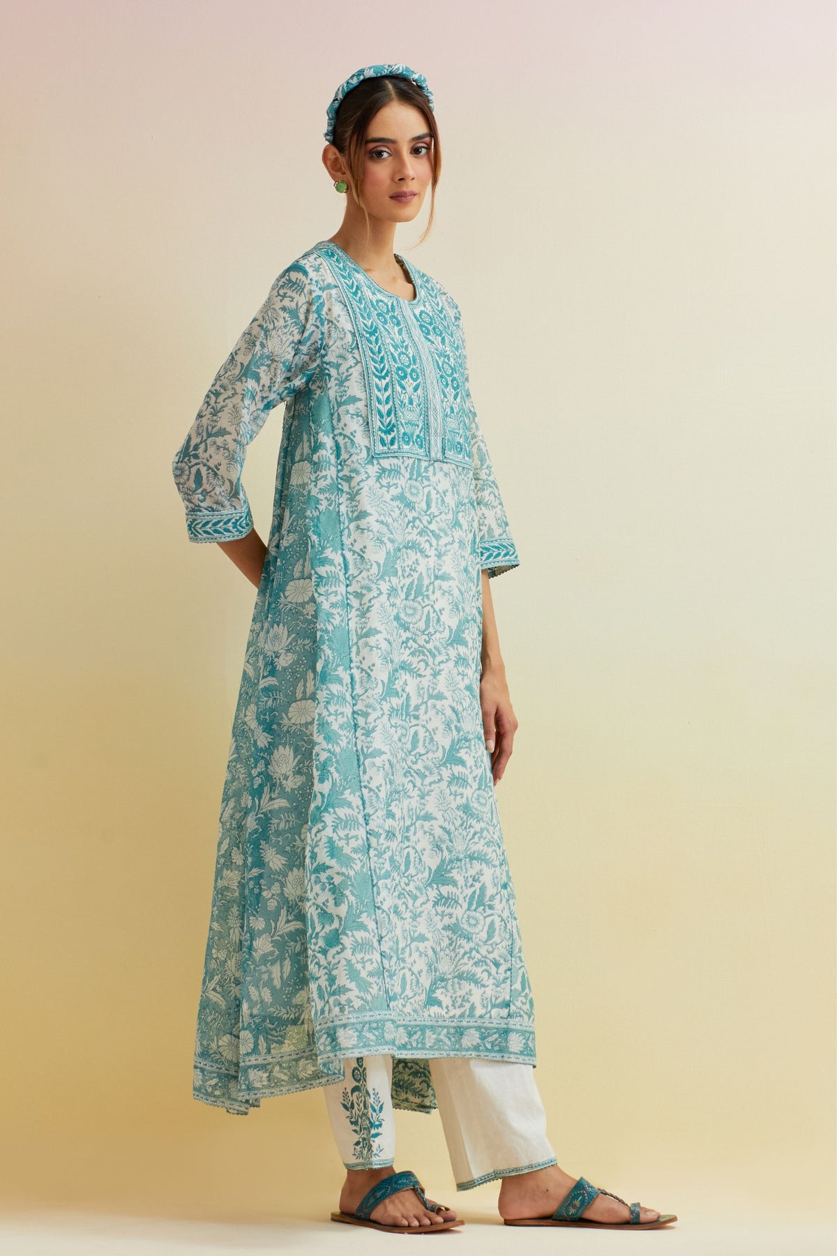 Tropical Teal A-line Kurta Set