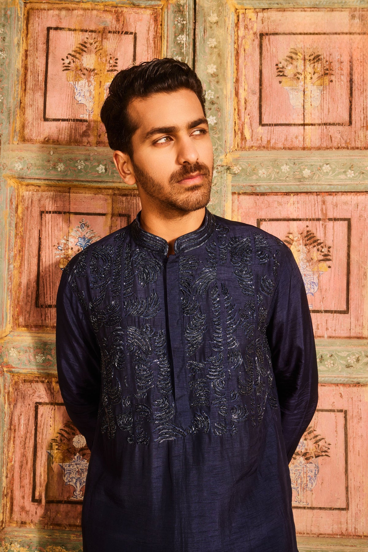 Dark Blue Embroidered Kurta Set