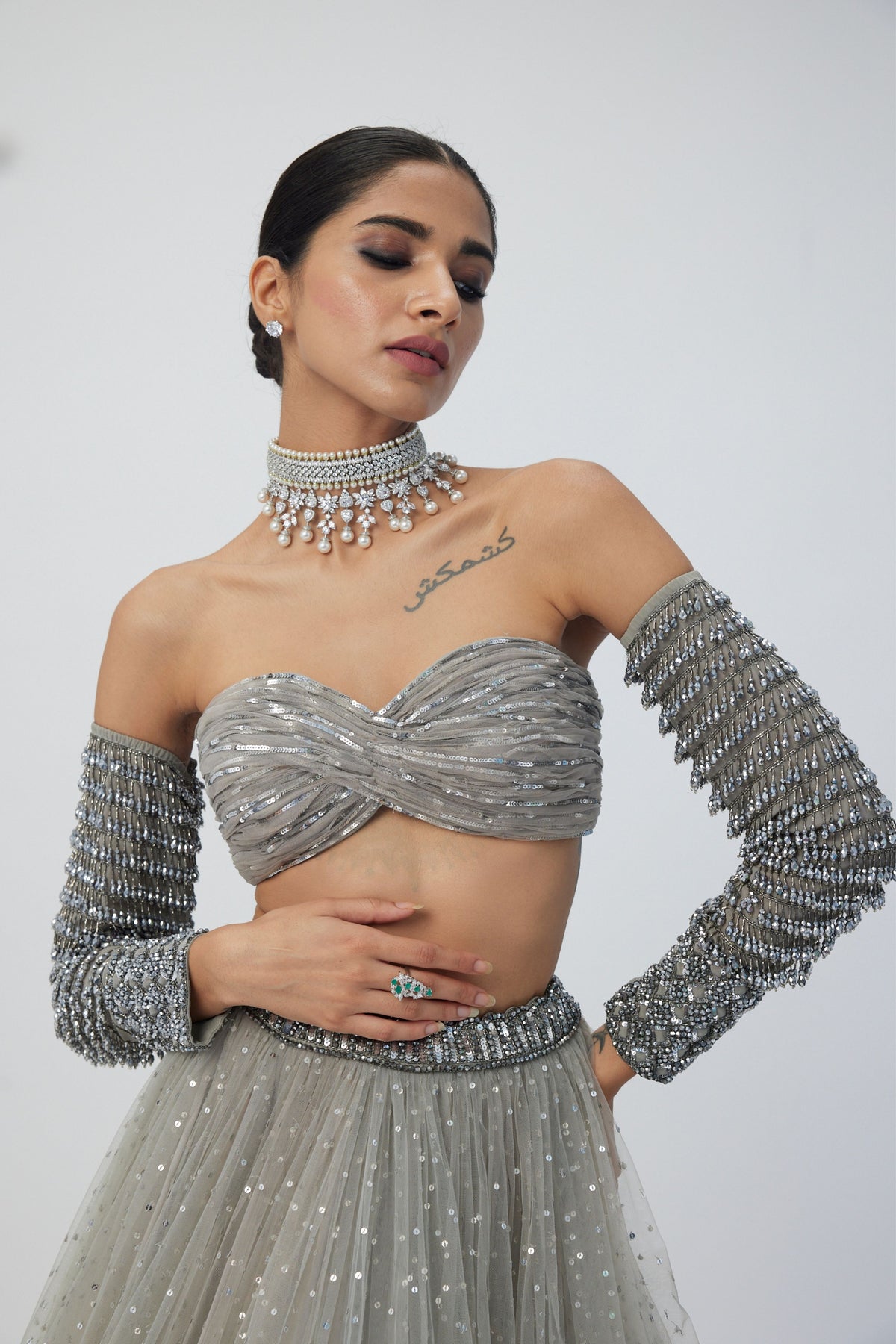 Grey Embroidery Lehenga Set