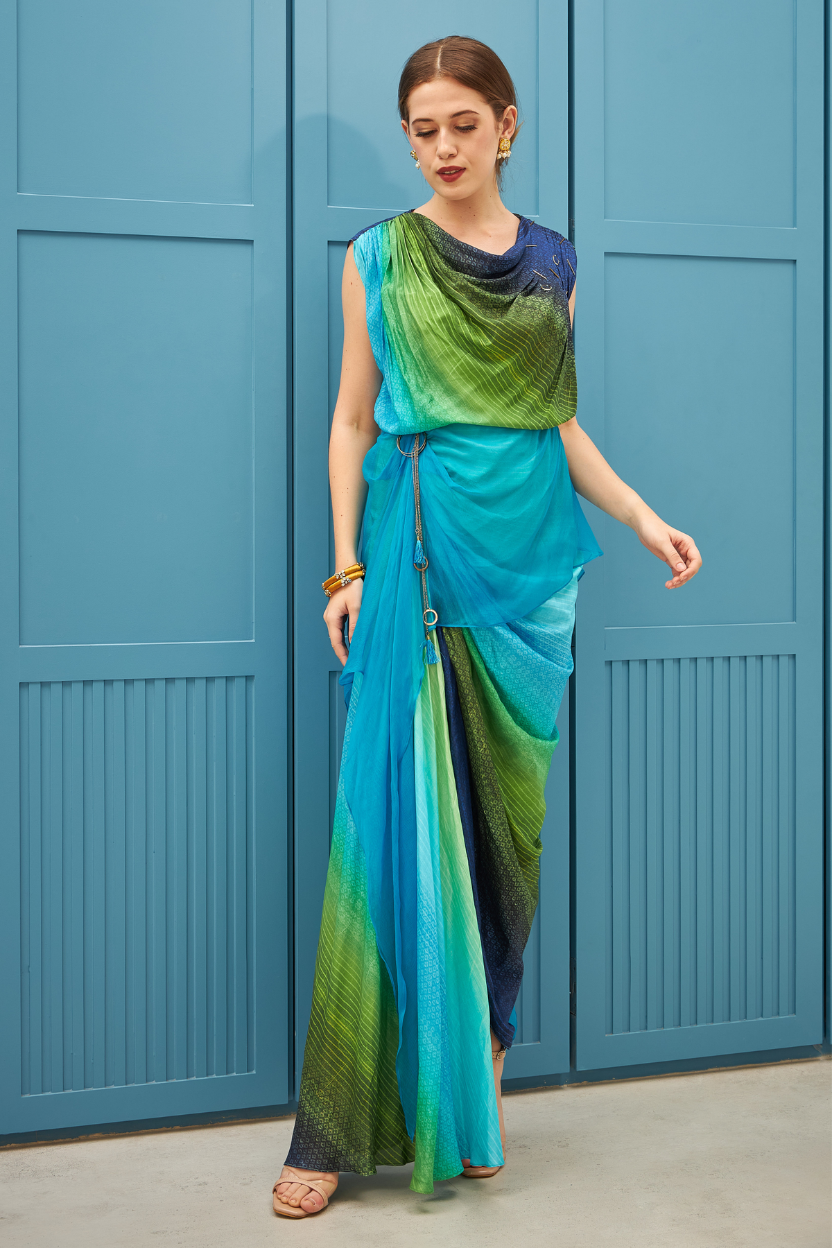 Hand Embellished Indo Western Draped Dress