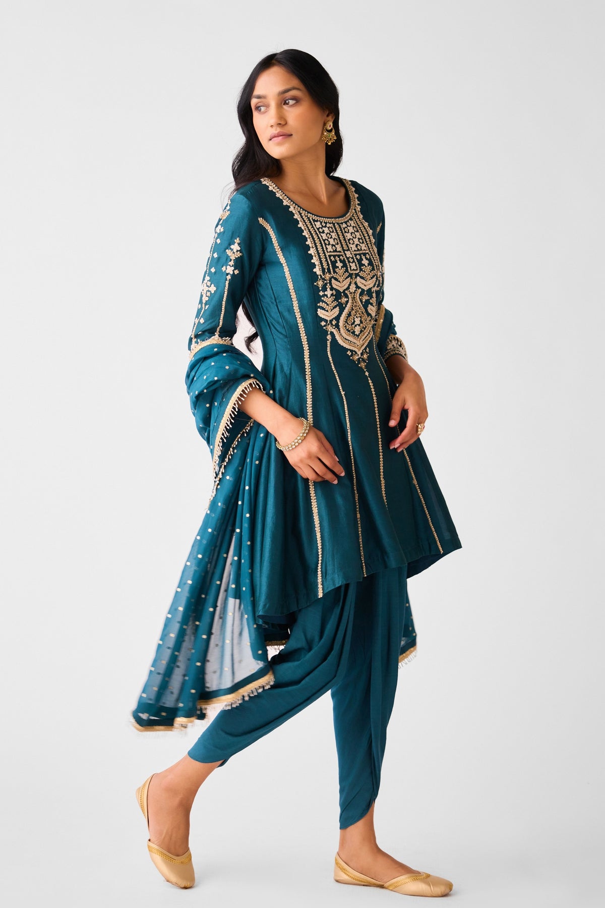 Teal Blue Embroidered Anarkali Set