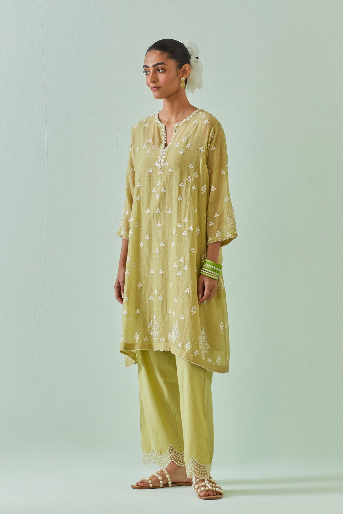 Green Kalidar Embroidered Kurta Set