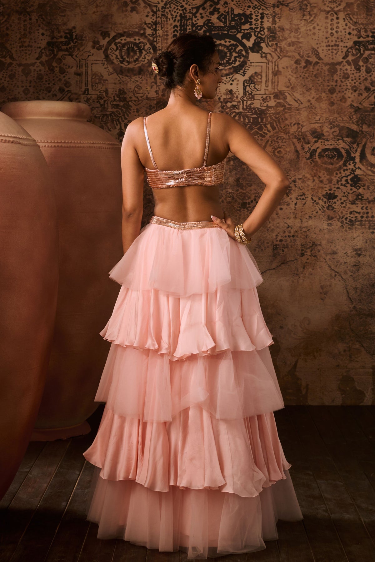 Rose Gold Top With Pink Layered Skirt