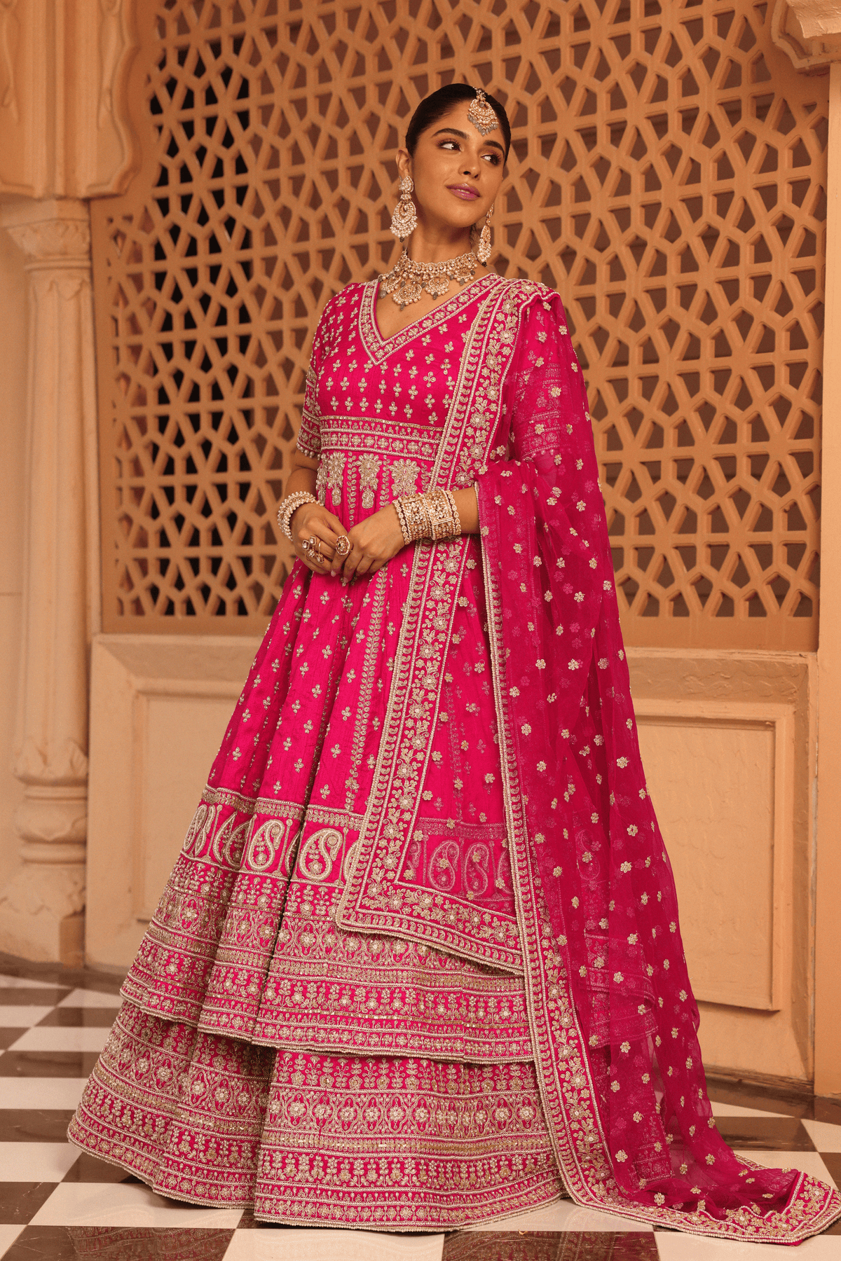 Naila Hotpink Anarkali With Lehenga Set