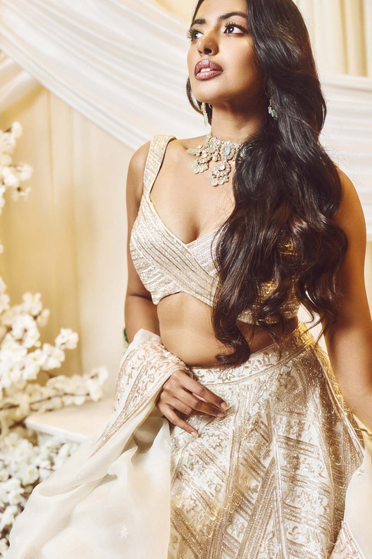 Chestnut White Lines Lehenga Set