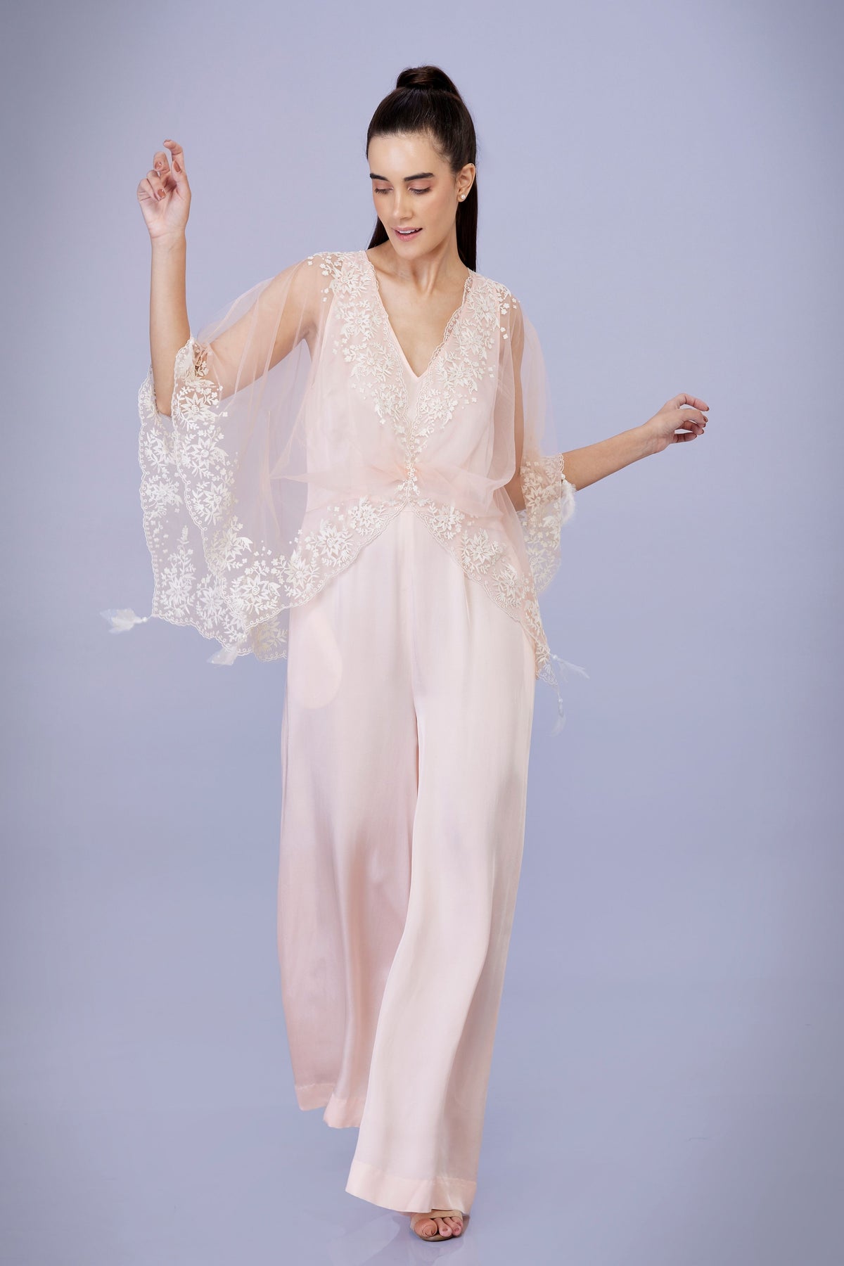 Light Peach Kaftan With Embroidery Jumpsuit