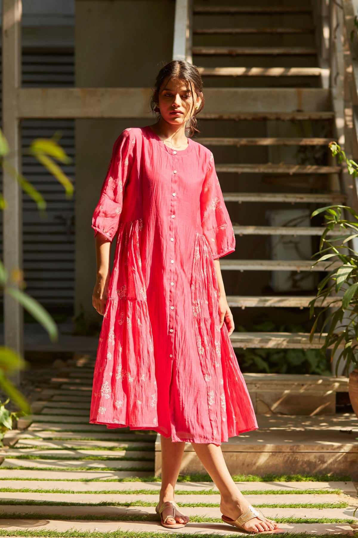 Handwoven Chanderi Fuchsia Dress