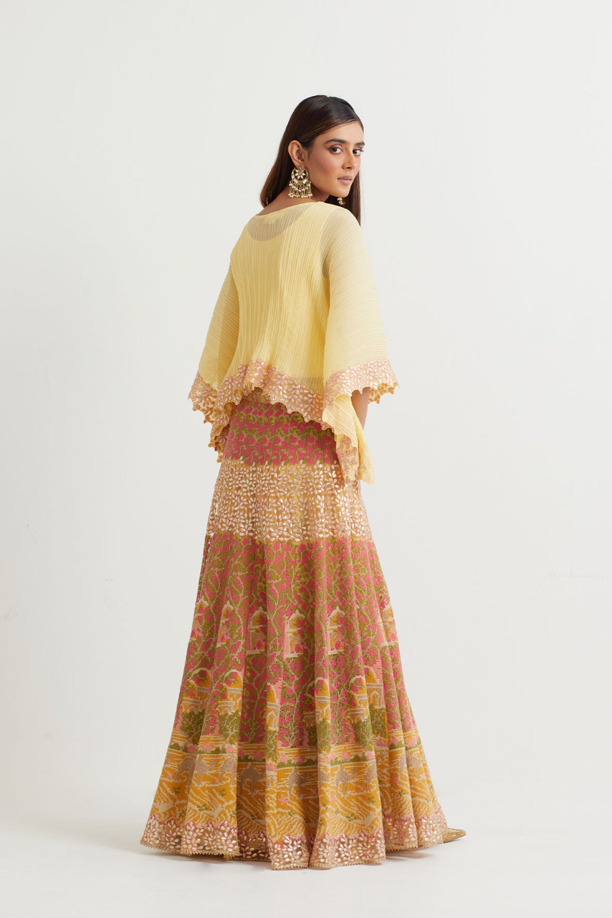 Yellow Cross Embroidered Cape Set