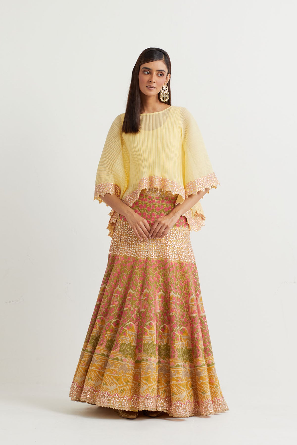 Yellow Cross Embroidered Cape Set