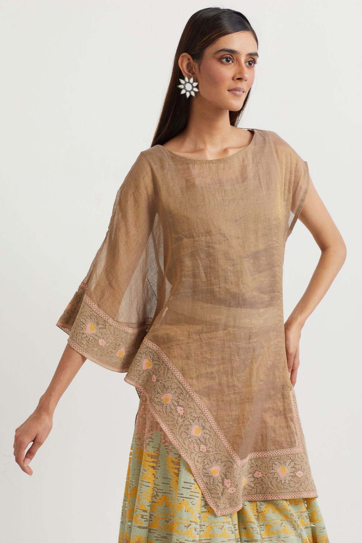 French Beige Cross Sharara Set