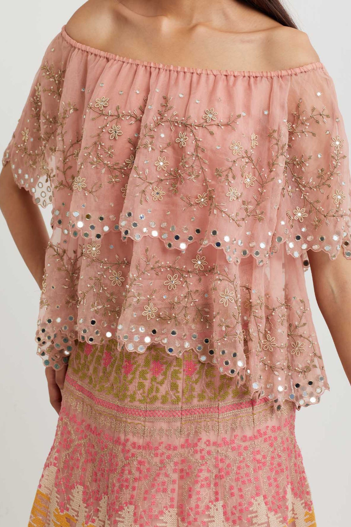 Pink Embroidered Cape Set