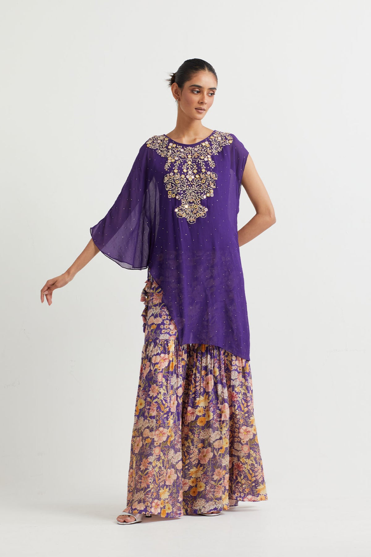 Printed Purple Embroidered Sharara Set