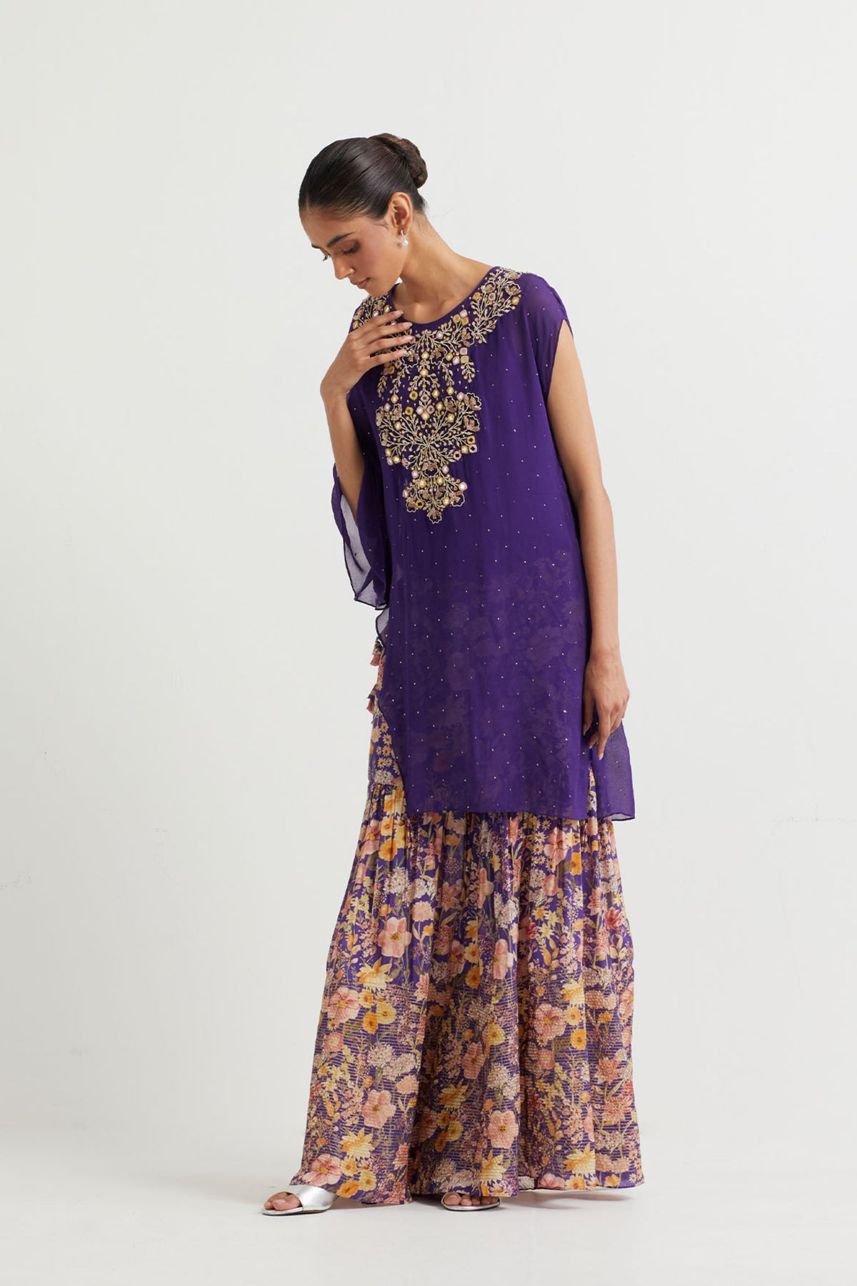 Printed Purple Embroidered Sharara Set