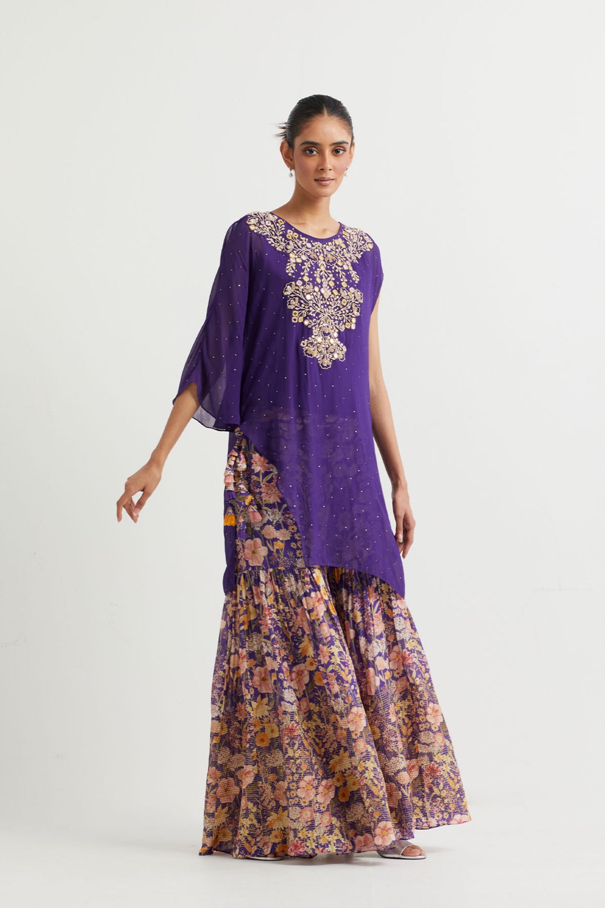 Printed Purple Embroidered Sharara Set