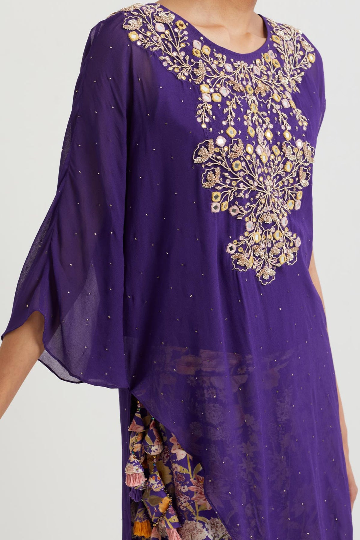 Printed Purple Embroidered Sharara Set