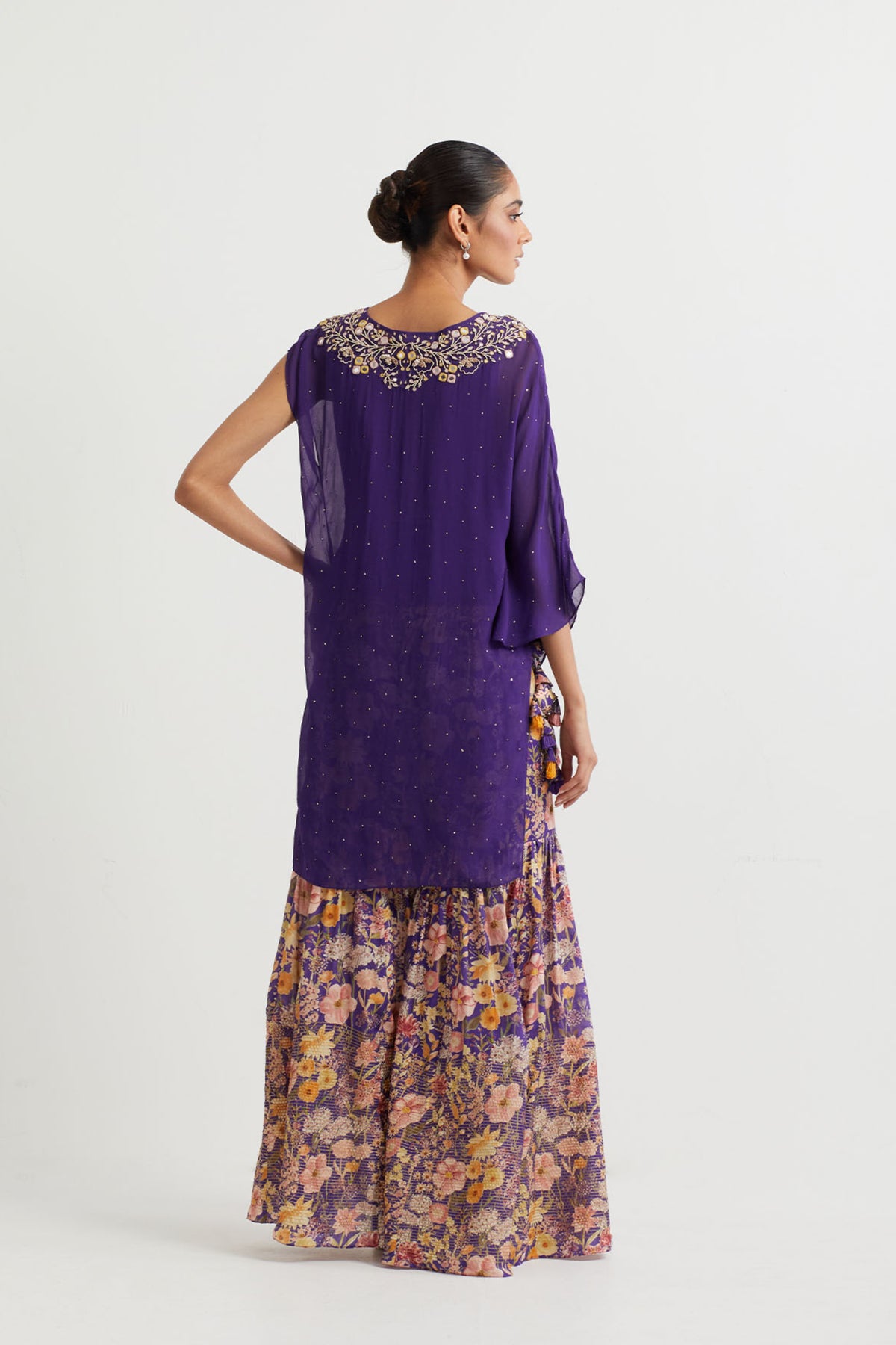 Printed Purple Embroidered Sharara Set