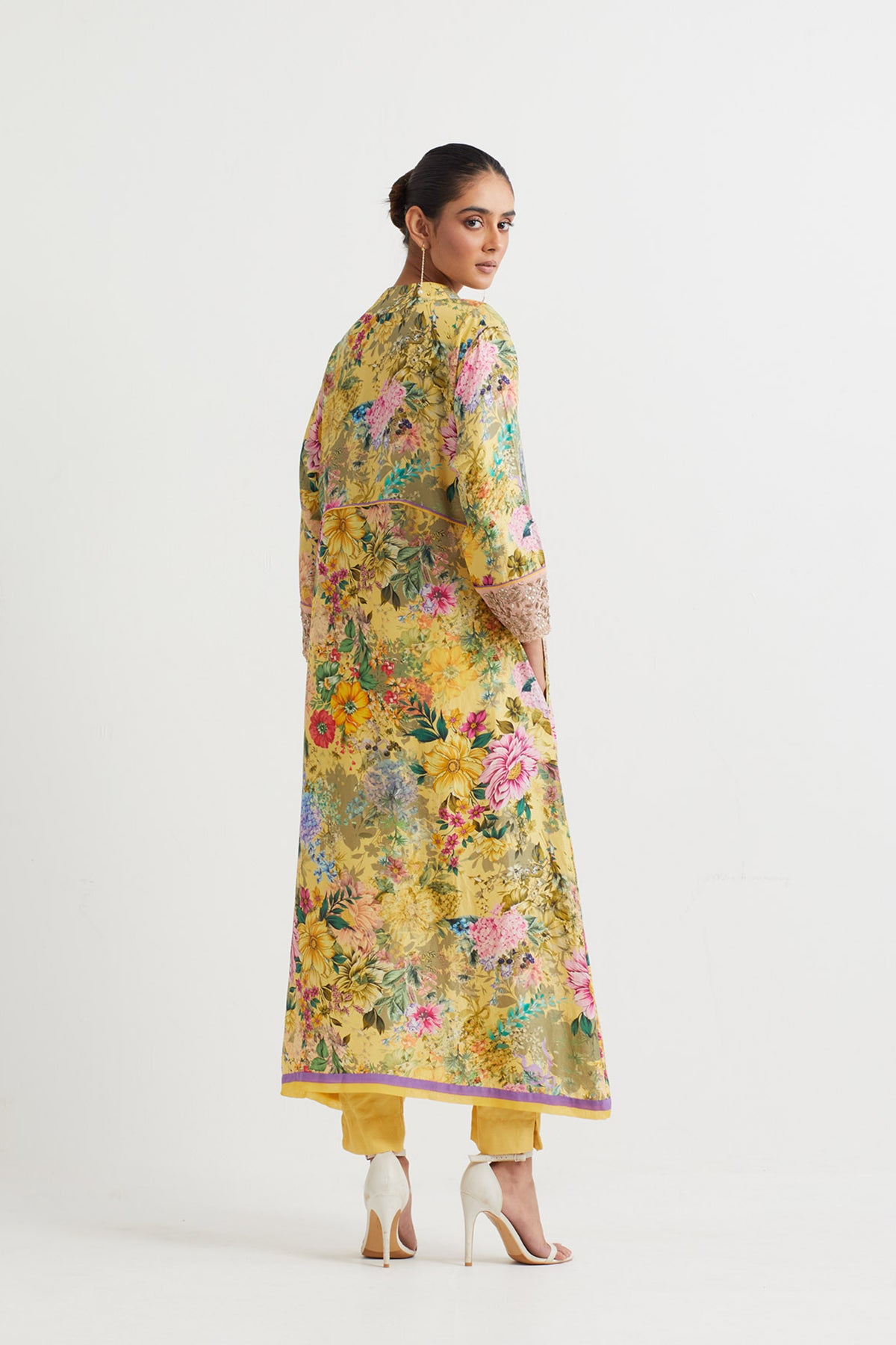 Printed Yellow Embroidered Tunic Set