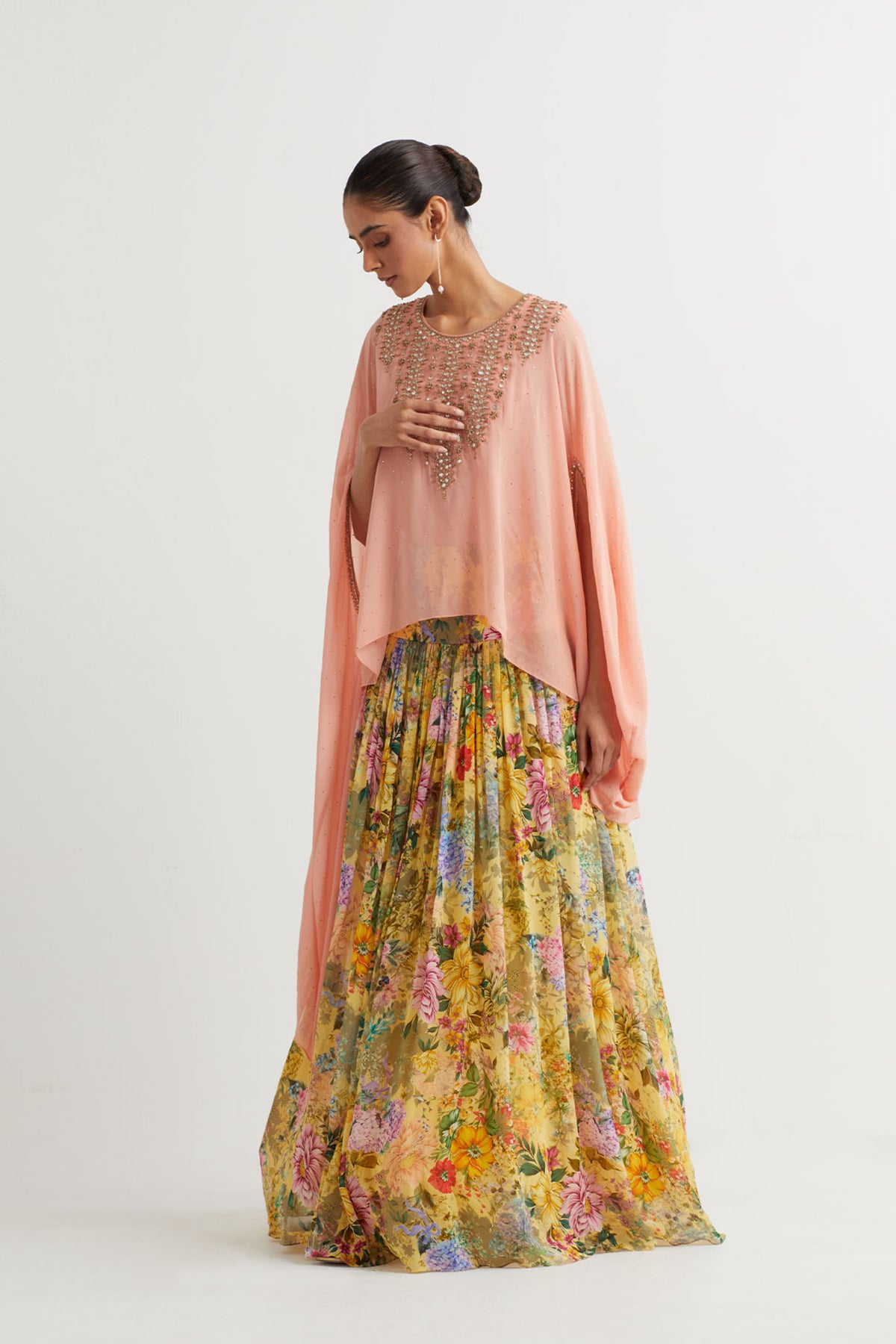 Multi Colour Embroidered Cape Set