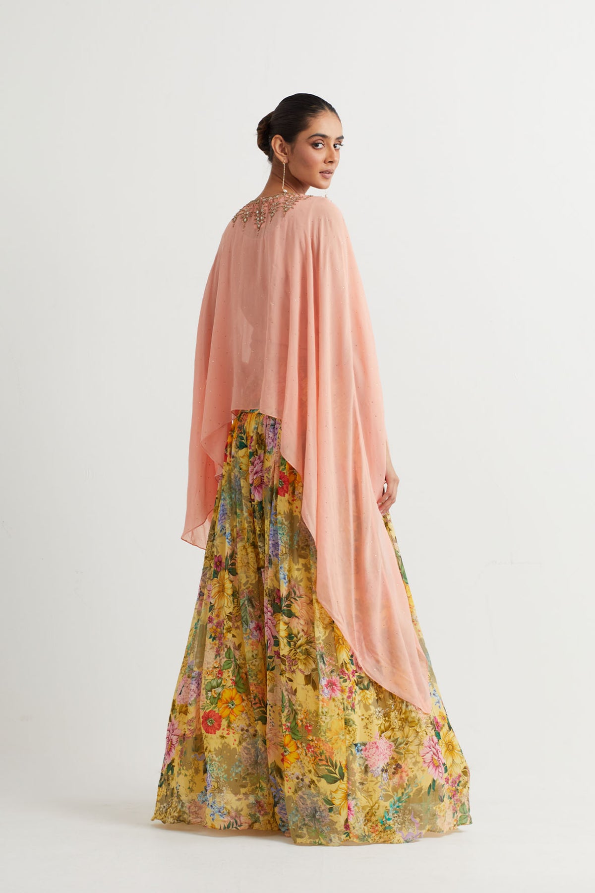 Multi Colour Embroidered Cape Set