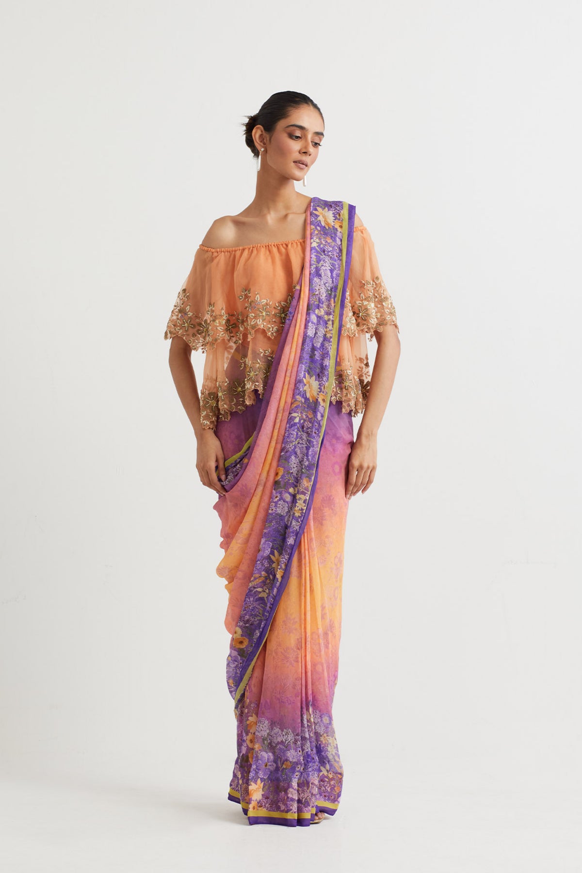 Multi Colour Pre-stitchd Saree Set