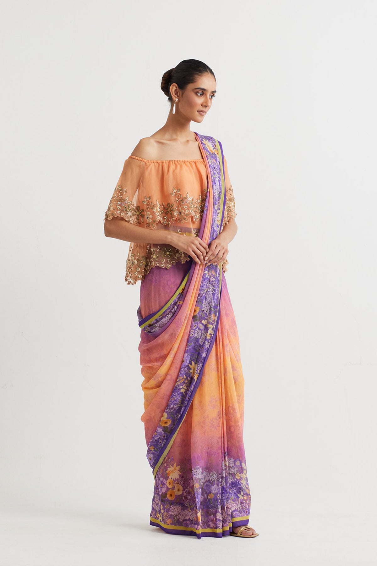 Multi Colour Pre-stitchd Saree Set