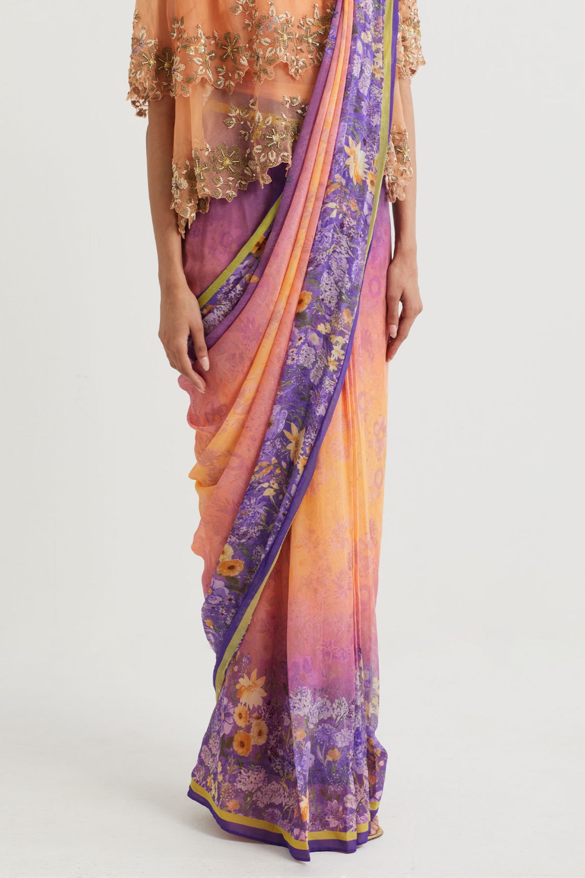 Multi Colour Pre-stitchd Saree Set