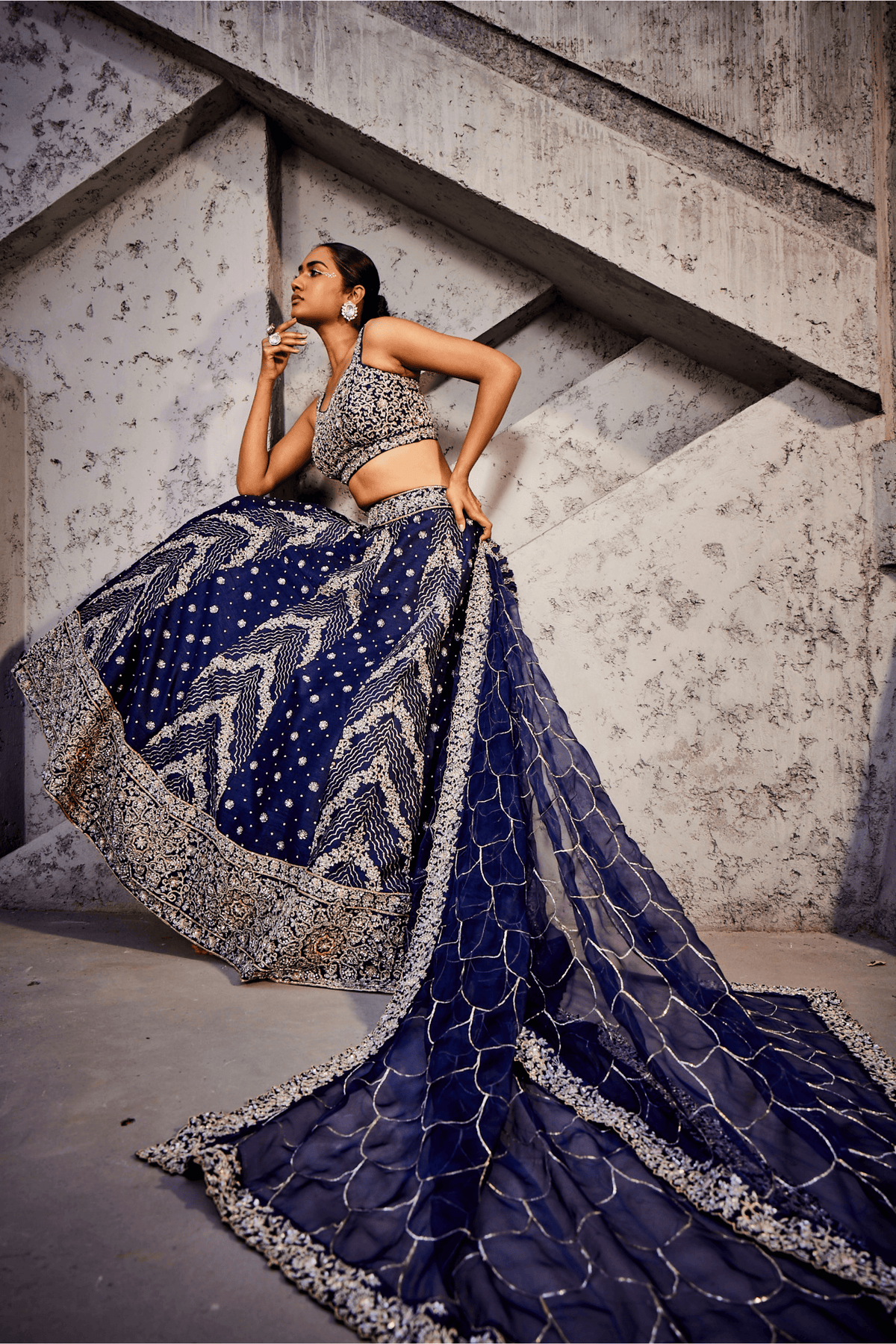 Navy Blue Alternate Kali Lehenga