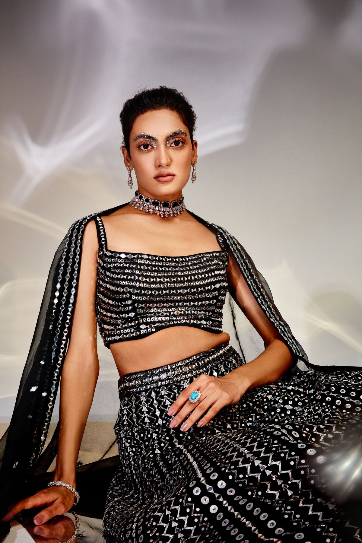 Midnight Black Mirror Lehenga Set