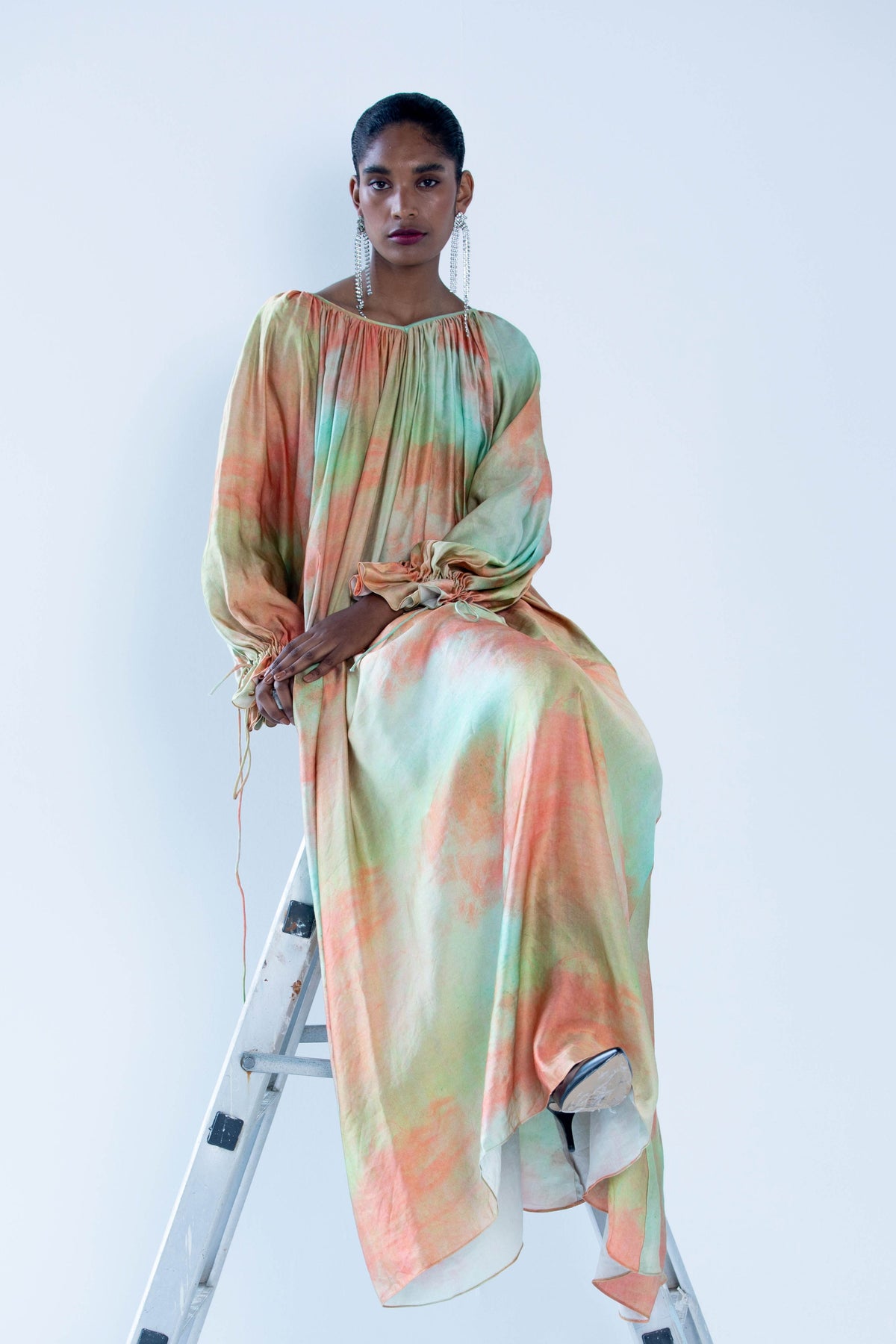 Maria Peach Texture Kaftan Dress