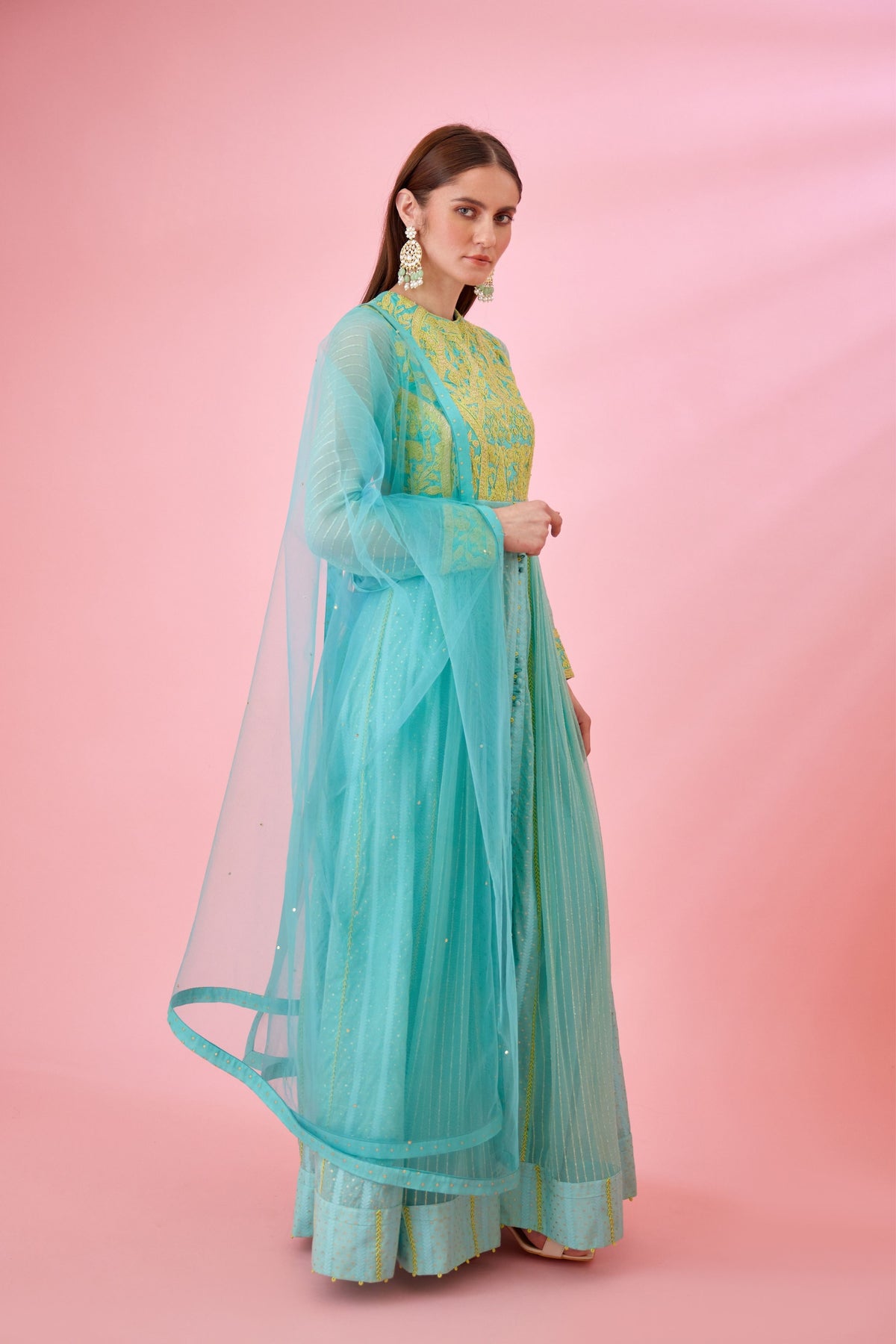 Sea blue Anarkali set