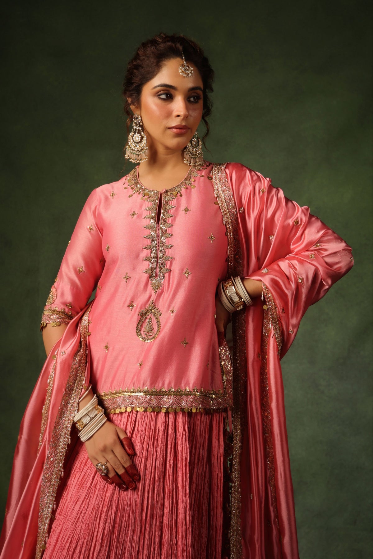 Peach Short Kurta Lehenga Set