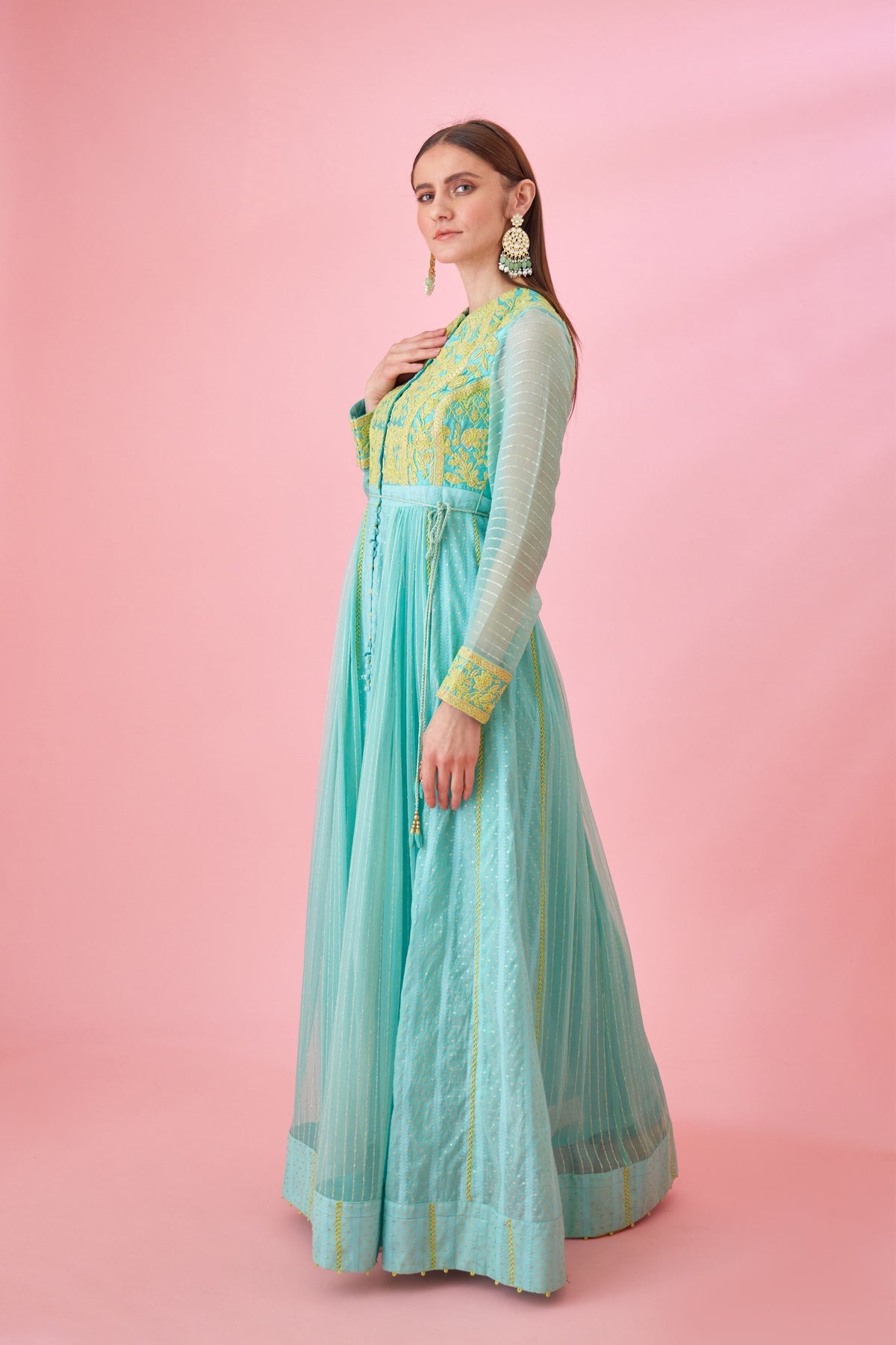 Sea blue Anarkali set