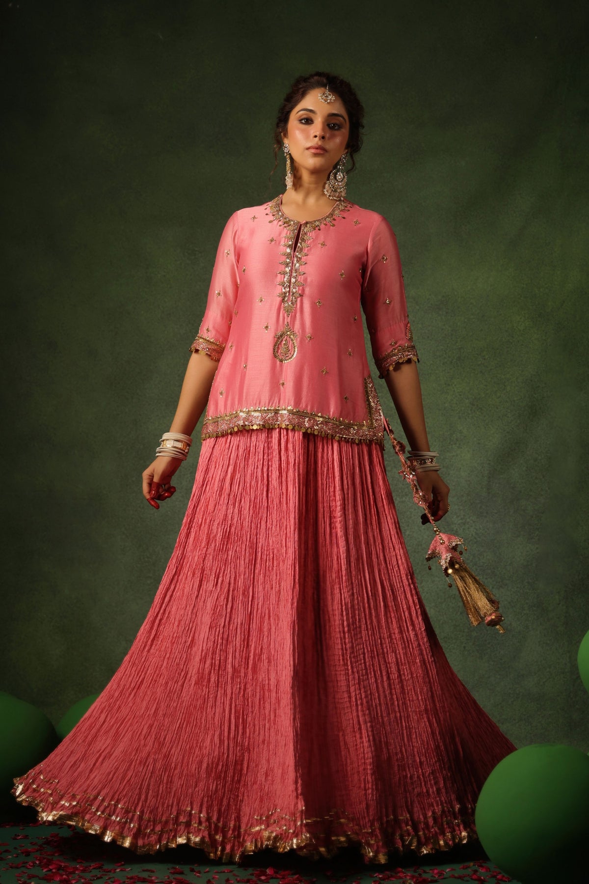 Peach Short Kurta Lehenga Set